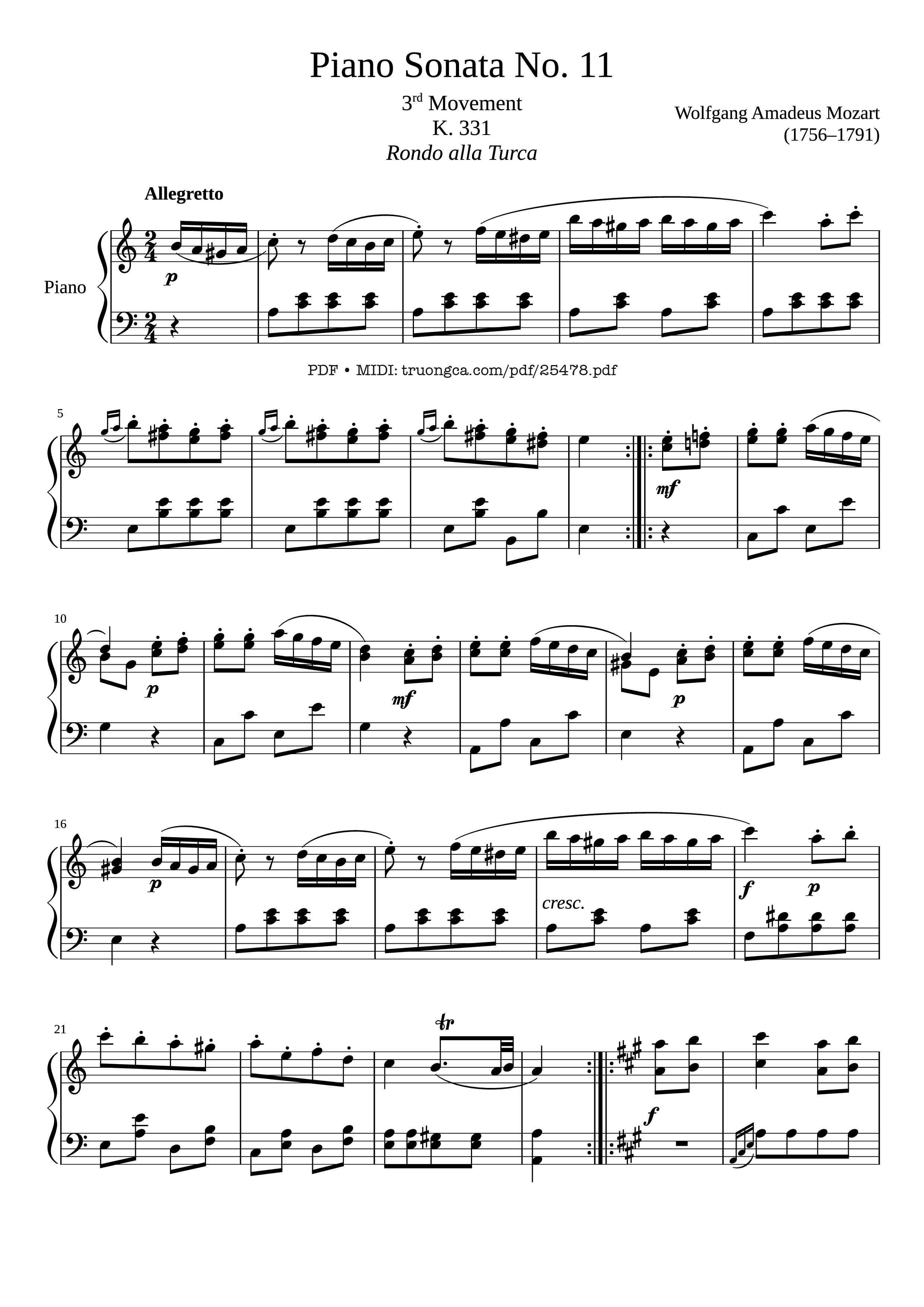 Sheet PDF of Sonata No. 11 - Wolfgang Amadeus Mozart (1756–1791