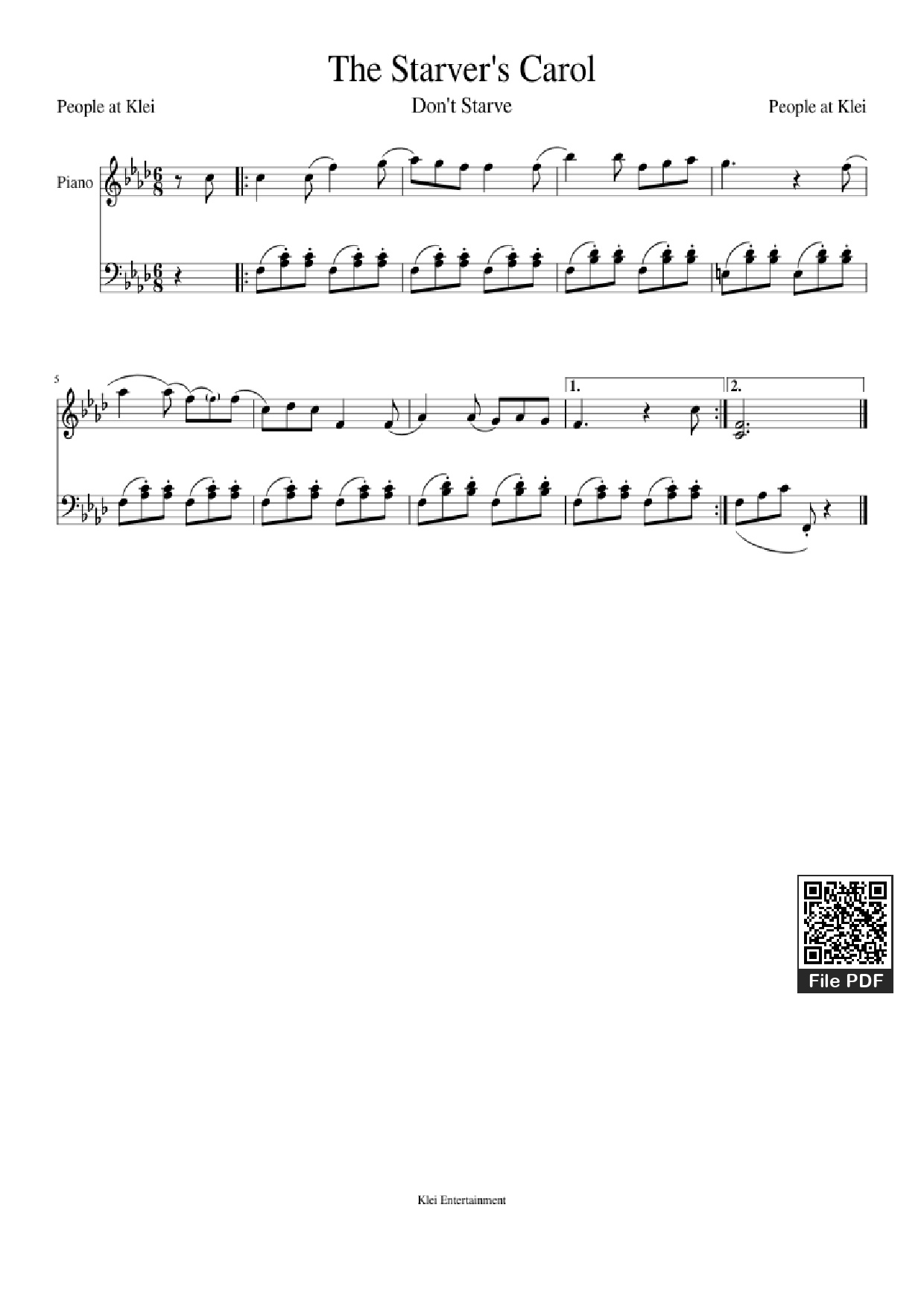 Page 1 of Sheet music PDF Piano The Starver