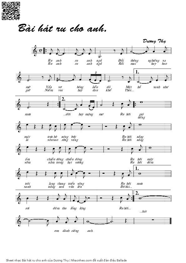 Sheet PDF of Bài hát ru cho anh