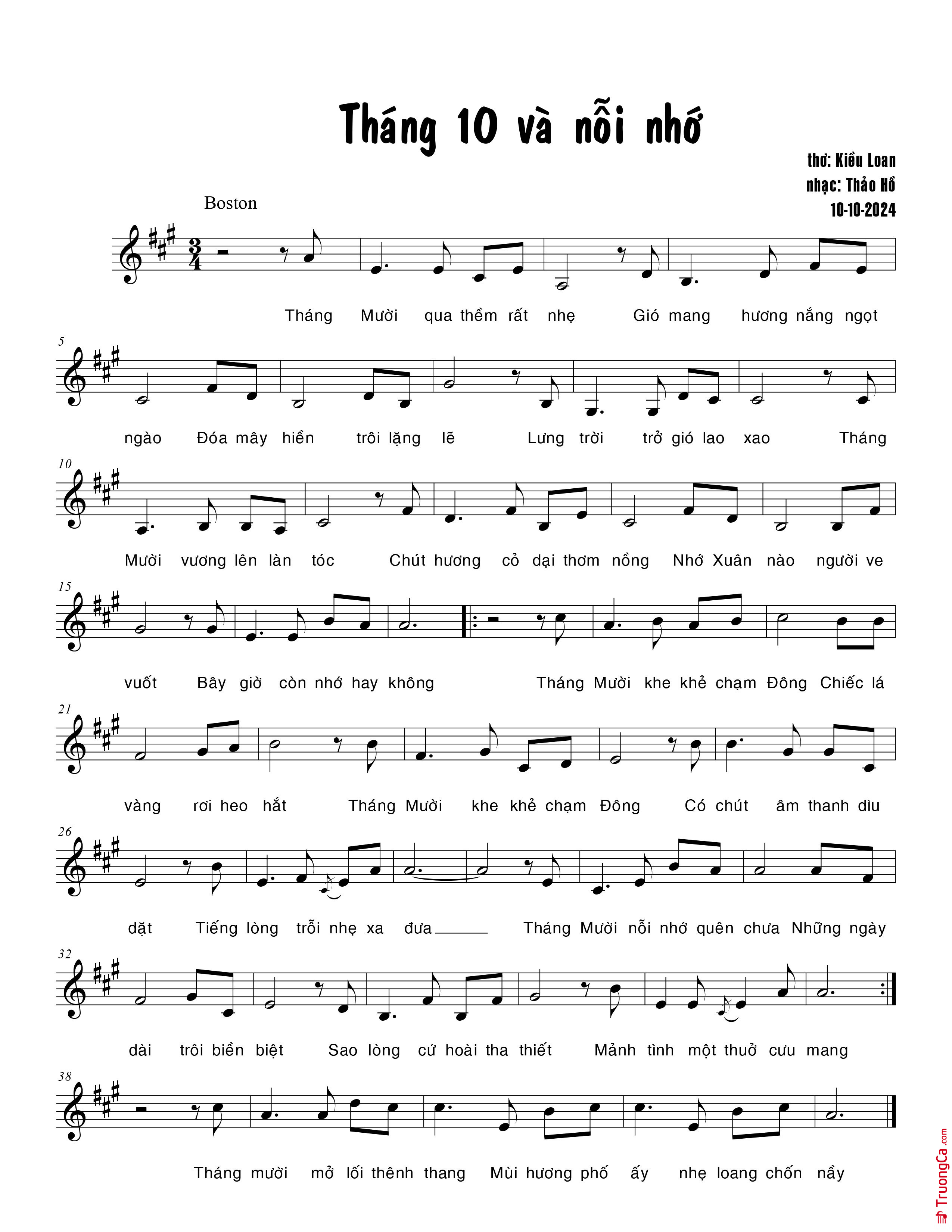 Page 2 of Sheet music PDF Tháng Mười và nỗi nhớ - Thảo Hồ