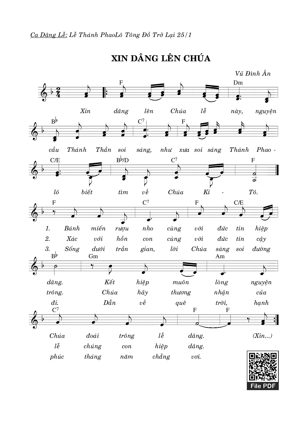 Page 1 of Sheet music PDF Xin Dâng Lên Chúa - Vũ Đình Ân