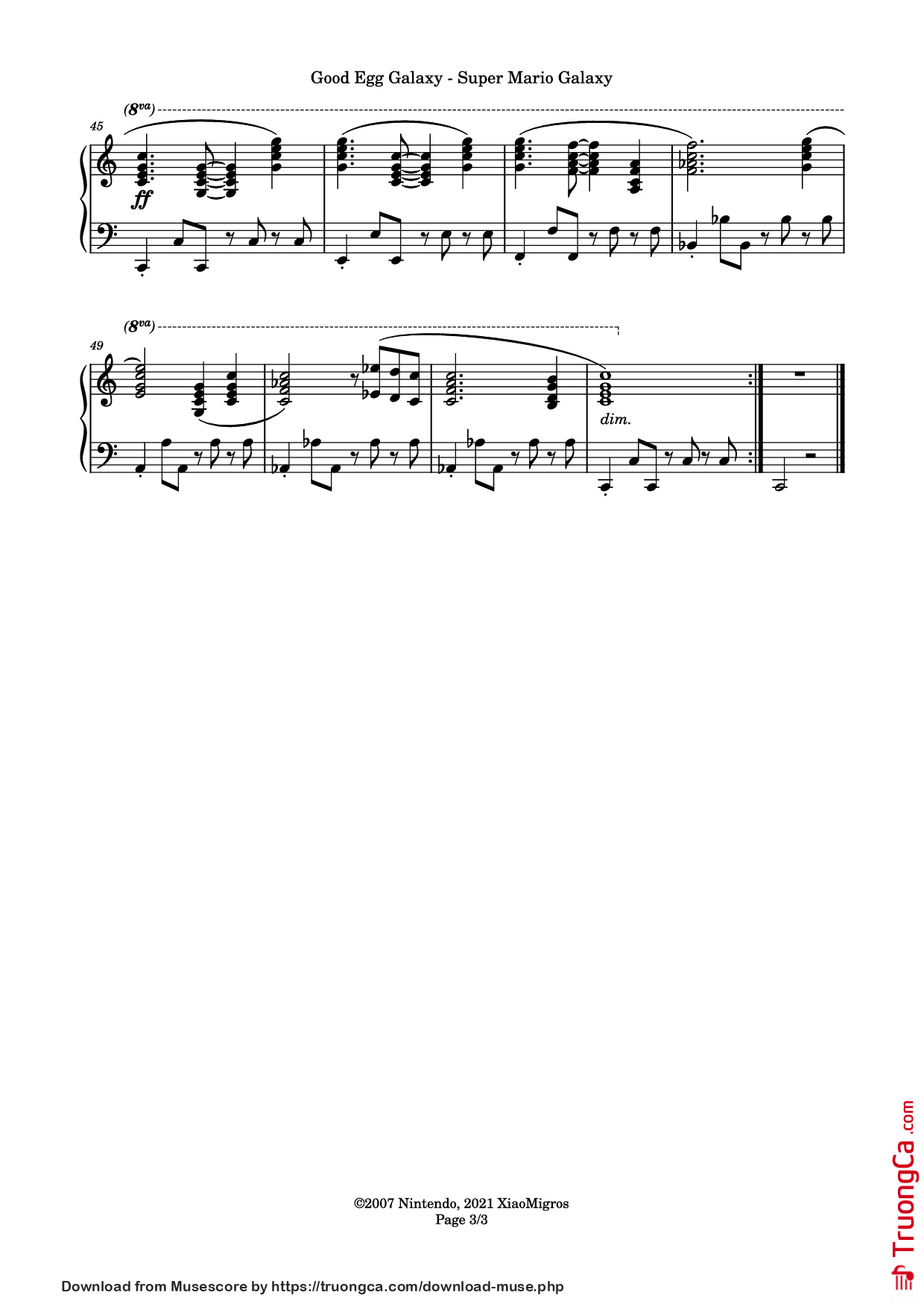 Page 3 of Sheet music PDF Piano Good Egg Galaxy Piano - Composed by: Mahito Yokota