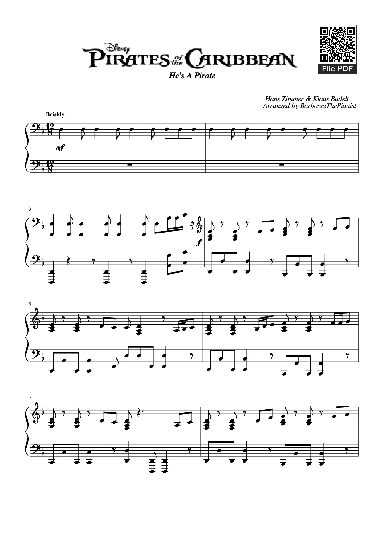 Sheet PDF of Pirates of the Caribbean Piano