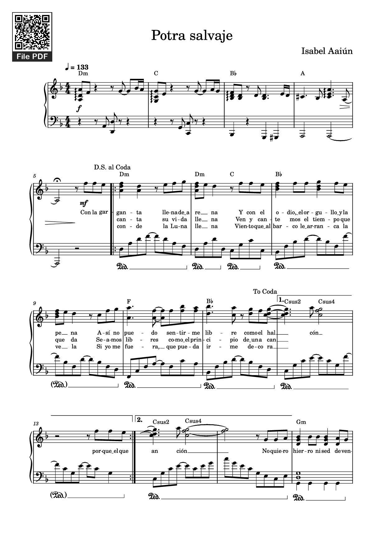 Page 1 of Sheet music PDF Piano Potra salvaje Piano - Isabel Aaiún