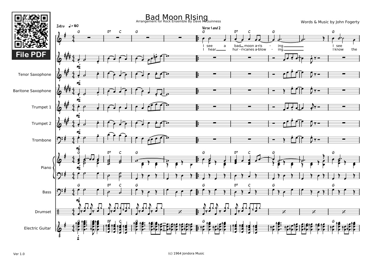 Sheet PDF of Bad Moon RIsing Piano