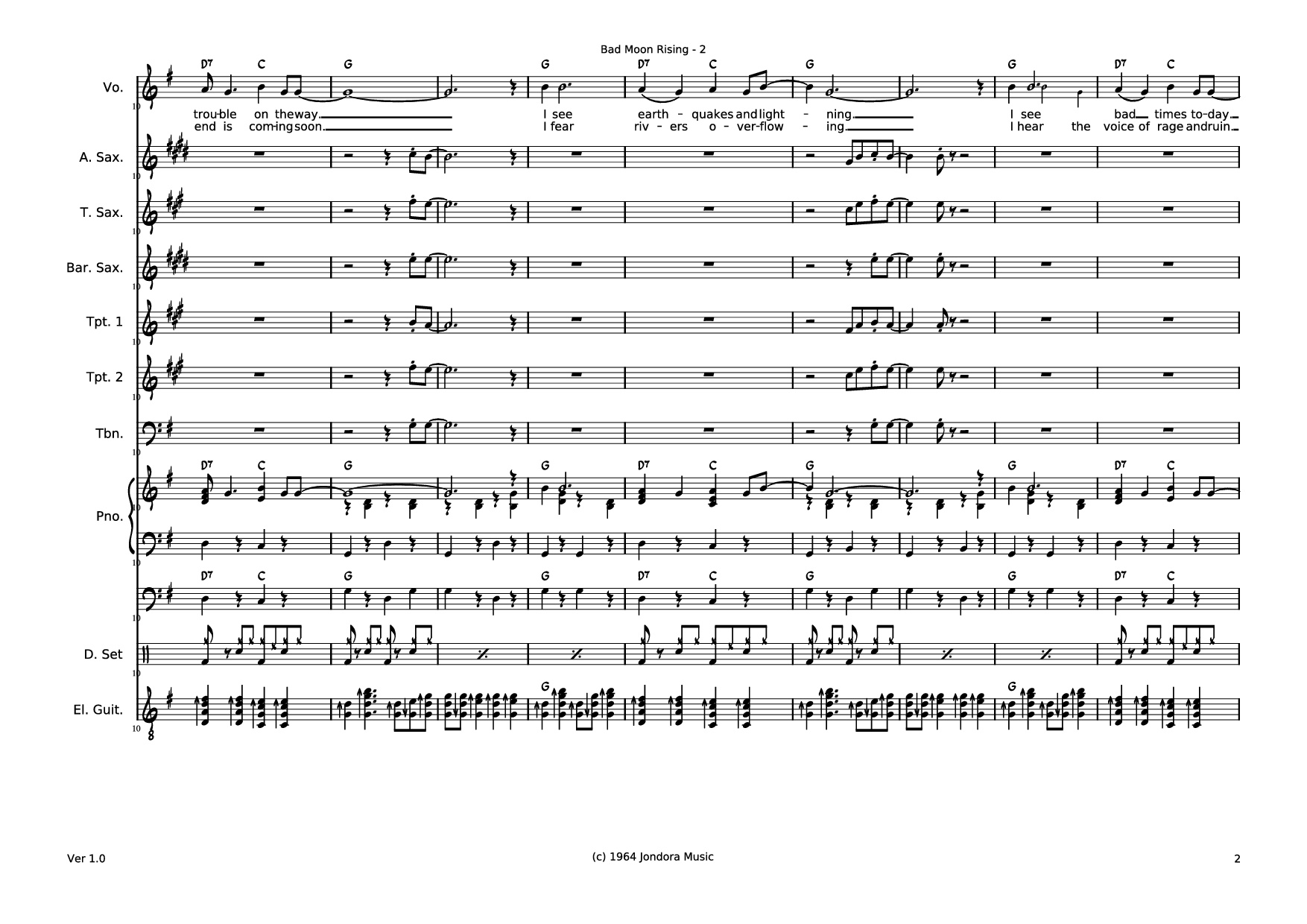 Page 2 of Sheet music PDF Bad Moon RIsing Piano - Dave McGuinness