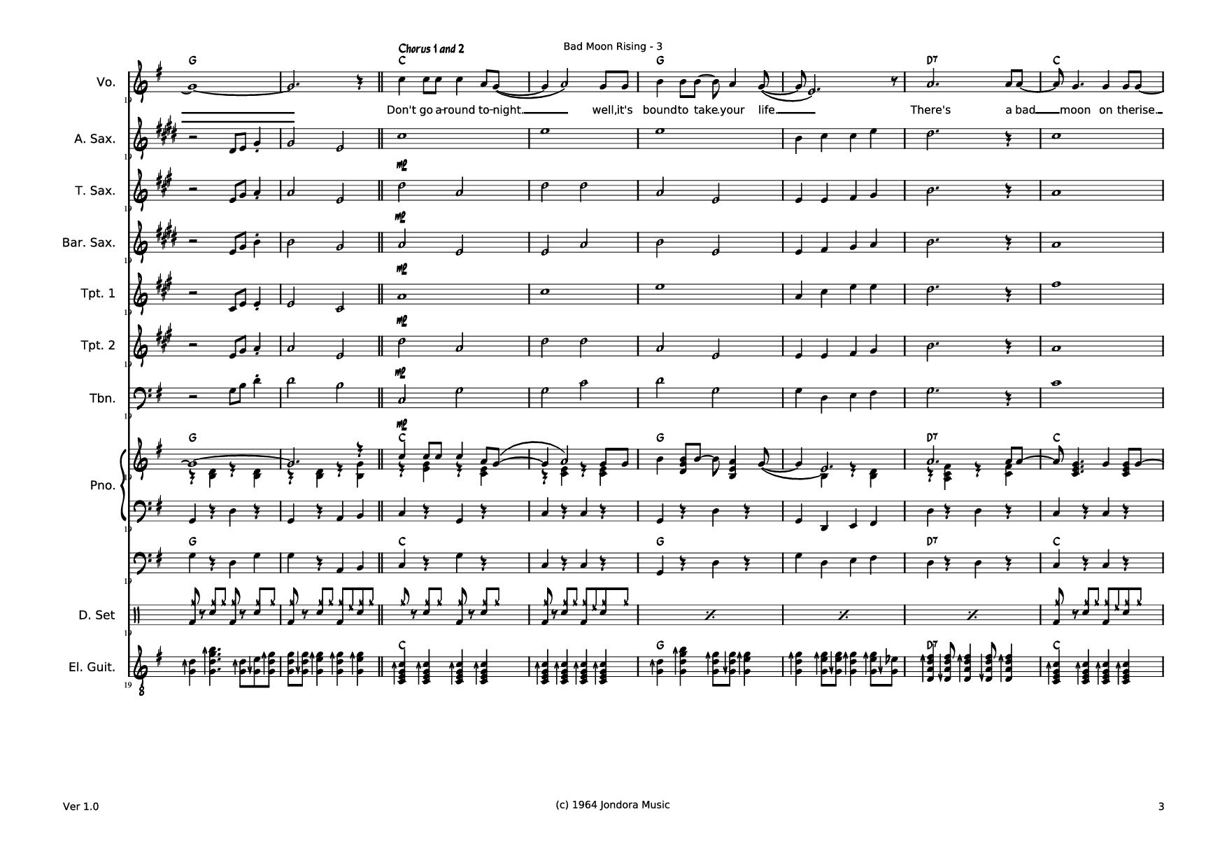 Page 3 of Sheet music PDF Bad Moon RIsing Piano - Dave McGuinness