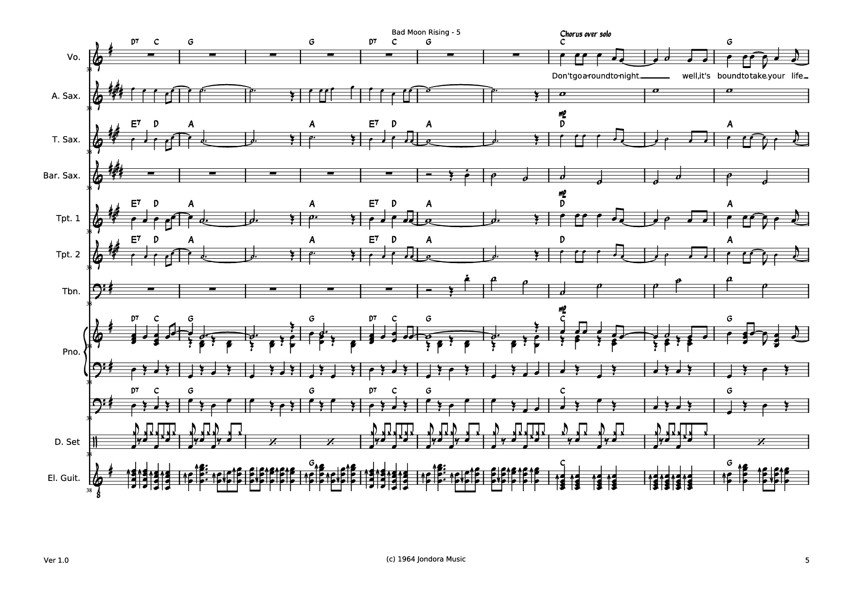 Page 5 of Sheet music PDF Bad Moon RIsing Piano - Dave McGuinness