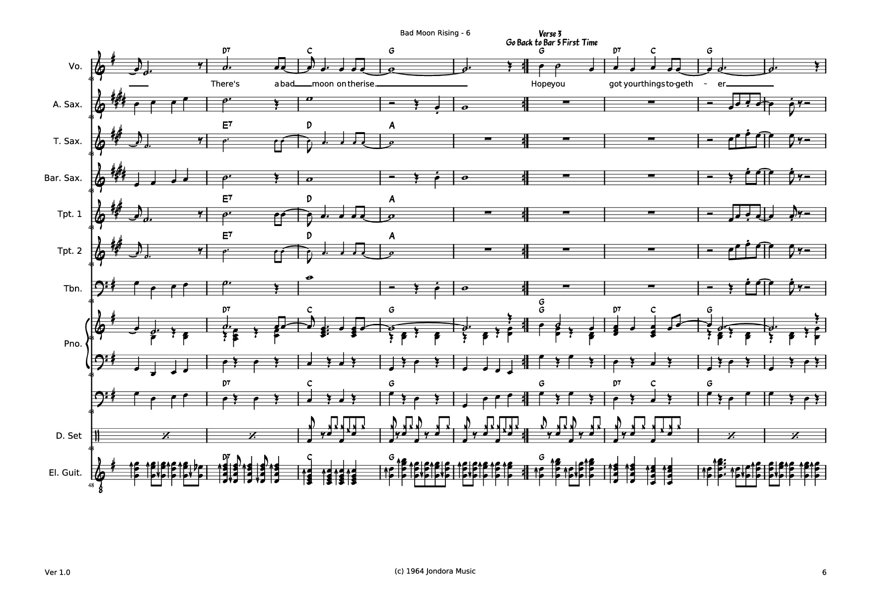 Page 6 of Sheet music PDF Bad Moon RIsing Piano - Dave McGuinness