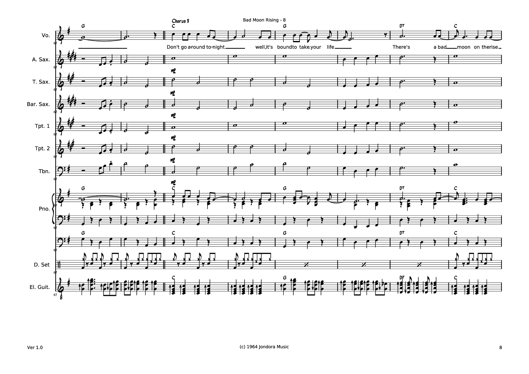 Page 8 of Sheet music PDF Bad Moon RIsing Piano - Dave McGuinness
