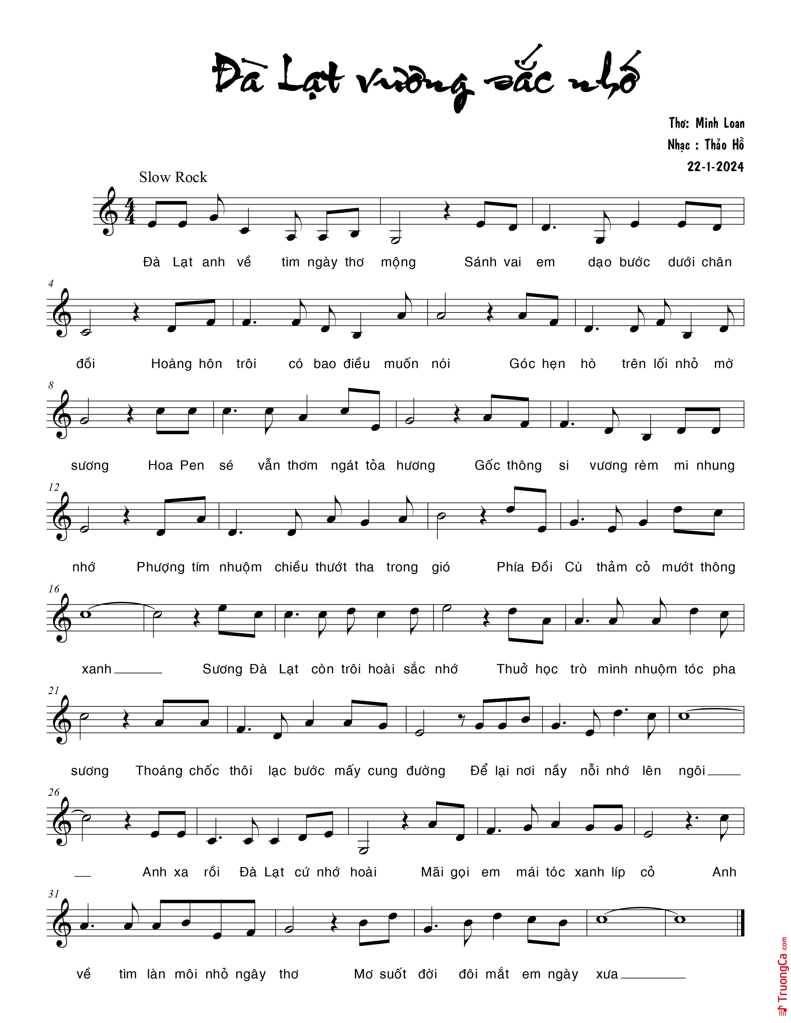 Page 2 of Sheet music PDF Đà Lạt vương sắc nhớ - Thảo Hồ