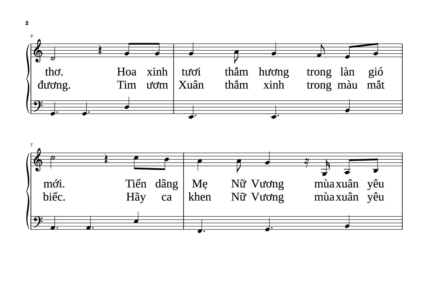 Page 2 of Sheet music PDF Piano NỮ VƯƠNG MÙA XUÂN Piano dễ tập - VŨ MỘNG THƠ