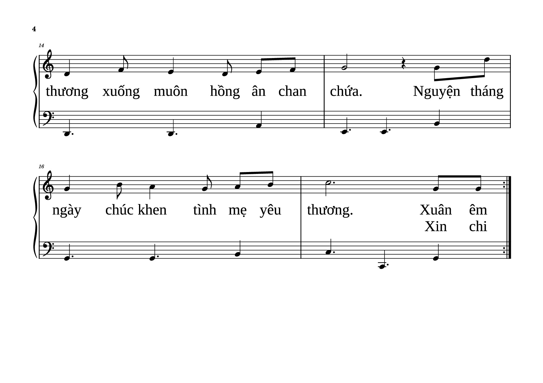 Page 4 of Sheet music PDF Piano NỮ VƯƠNG MÙA XUÂN Piano dễ tập - VŨ MỘNG THƠ