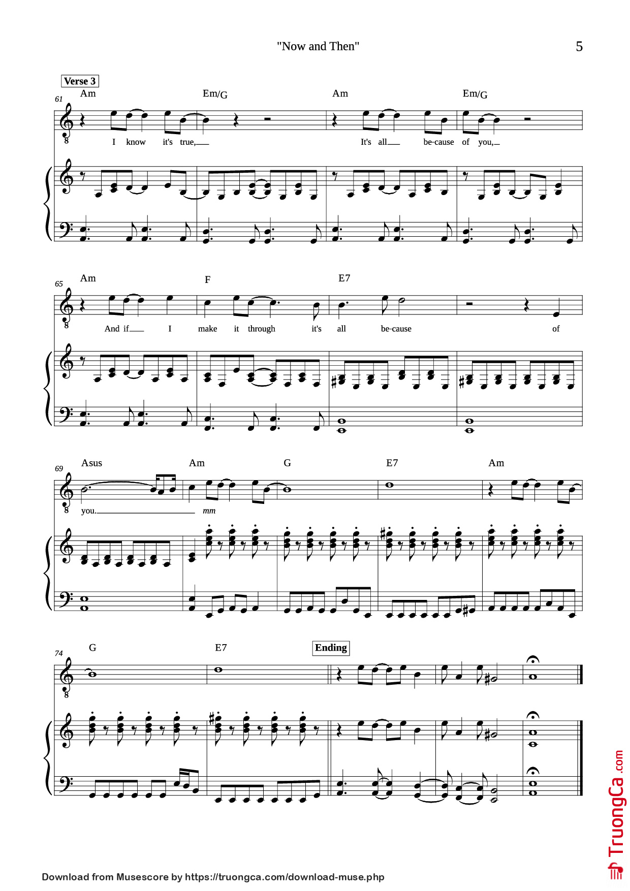 Page 5 of Sheet music PDF Piano Now and Then Piano - Composed by John Lennon, Paul McCartney