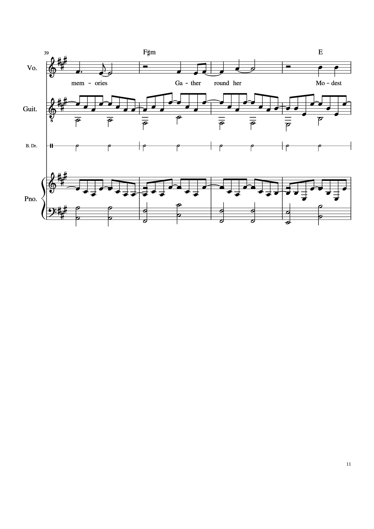 Page 11 of Sheet music PDF Piano Guitar Tab Take Me Home, Country Roads Piano - John Denver, Bill Danoff, et al