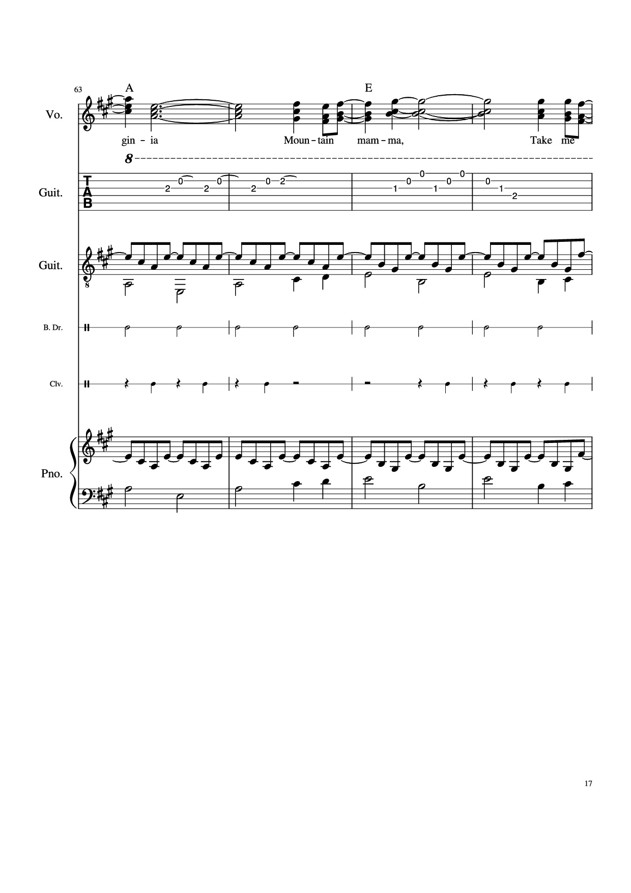 Page 17 of Sheet music PDF Piano Guitar Tab Take Me Home, Country Roads Piano - John Denver, Bill Danoff, et al