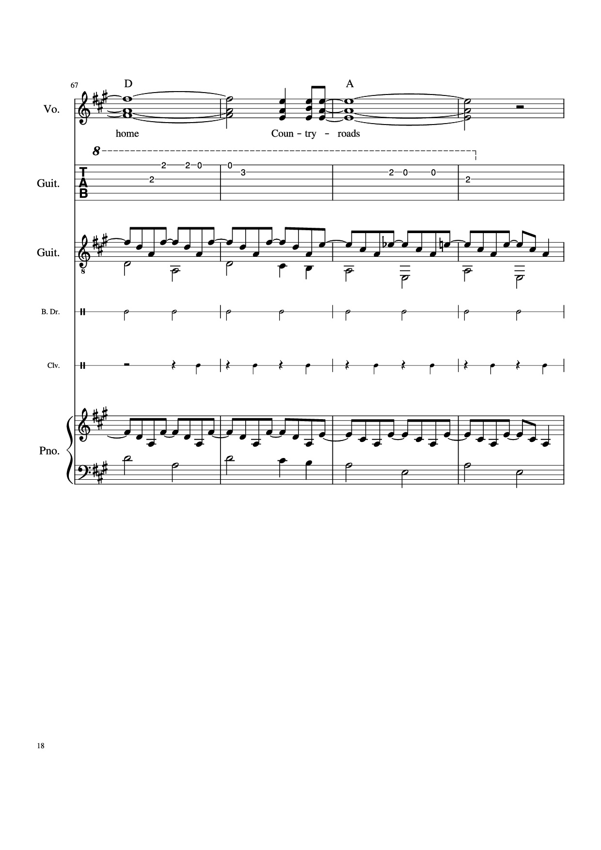 Page 18 of Sheet music PDF Piano Guitar Tab Take Me Home, Country Roads Piano - John Denver, Bill Danoff, et al