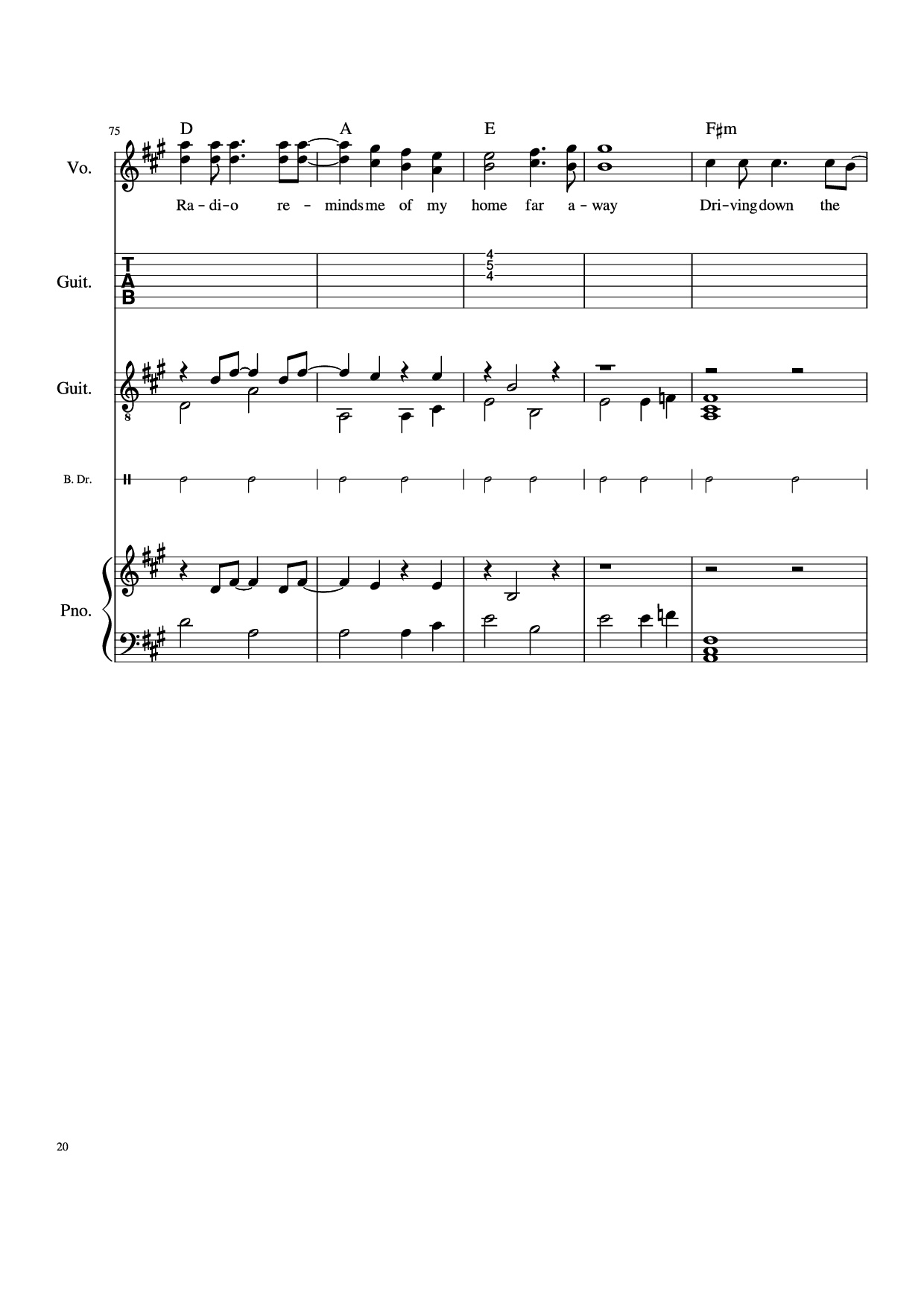 Page 20 of Sheet music PDF Piano Guitar Tab Take Me Home, Country Roads Piano - John Denver, Bill Danoff, et al