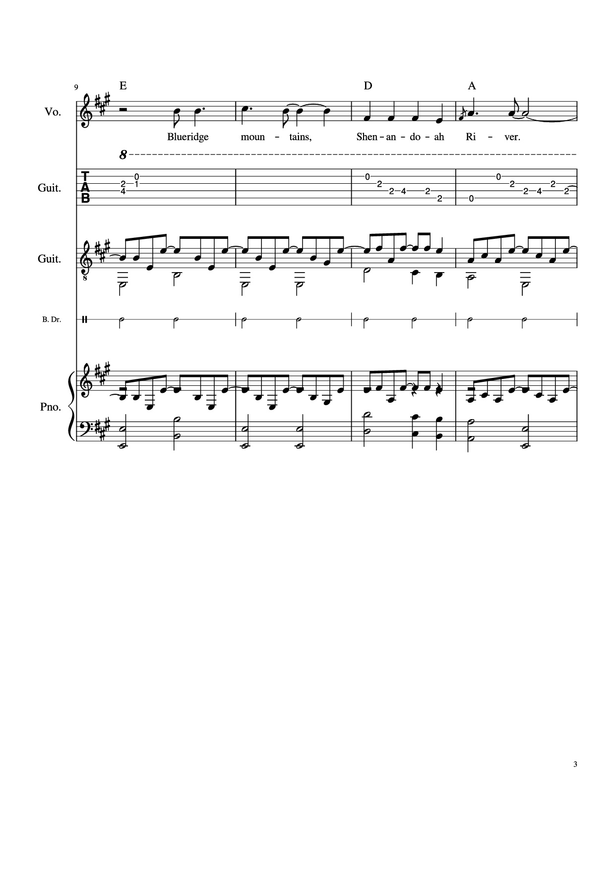Page 3 of Sheet music PDF Piano Guitar Tab Take Me Home, Country Roads Piano - John Denver, Bill Danoff, et al