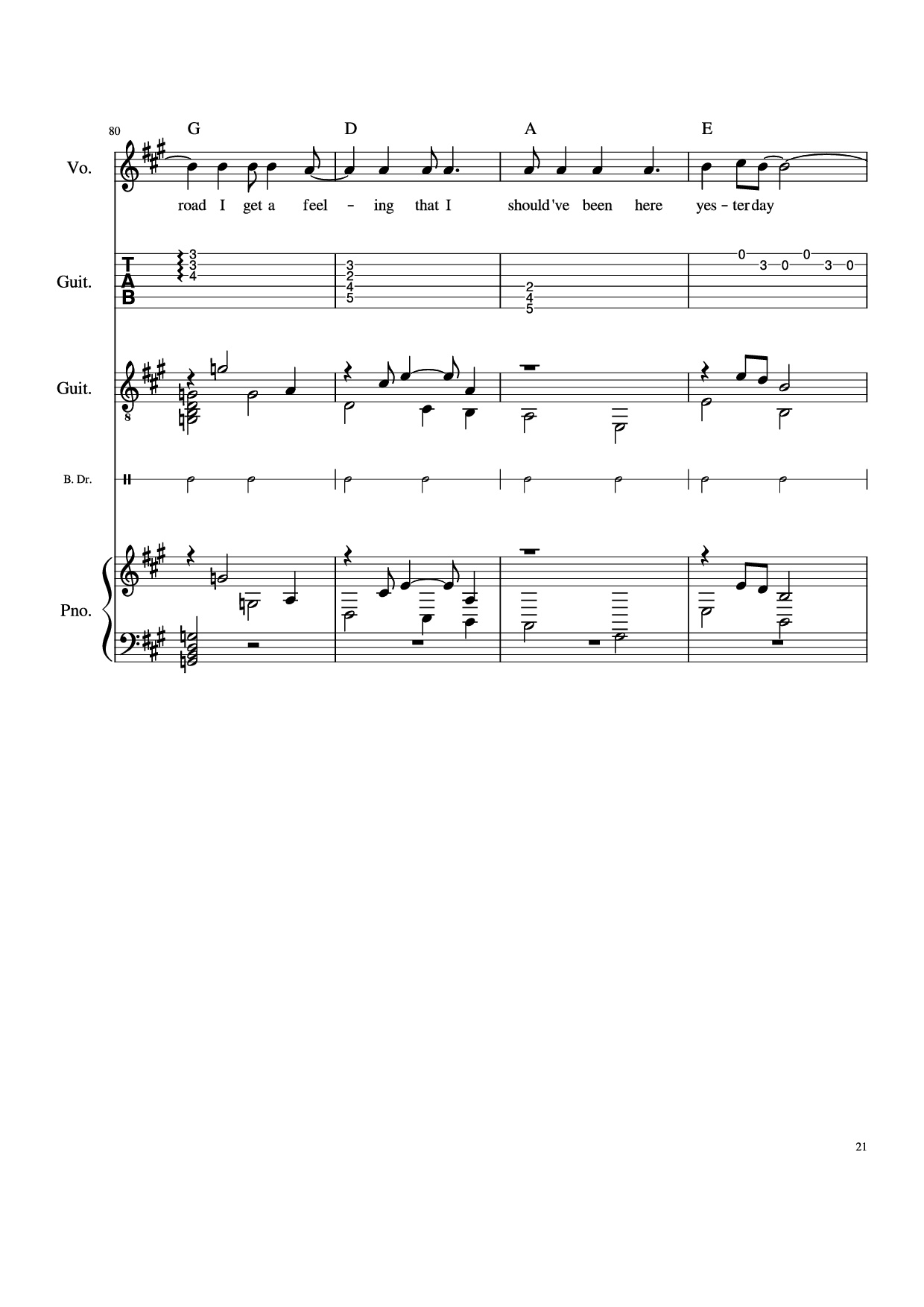 Page 21 of Sheet music PDF Piano Guitar Tab Take Me Home, Country Roads Piano - John Denver, Bill Danoff, et al