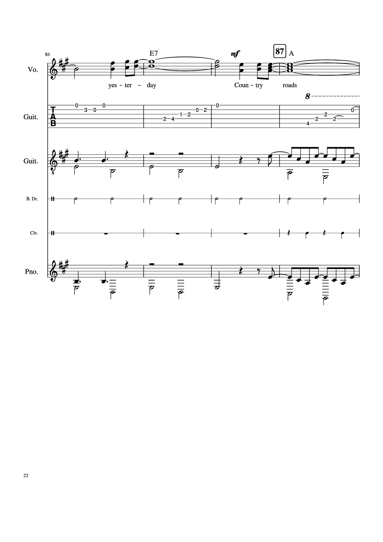 Page 22 of Sheet music PDF Piano Guitar Tab Take Me Home, Country Roads Piano - John Denver, Bill Danoff, et al