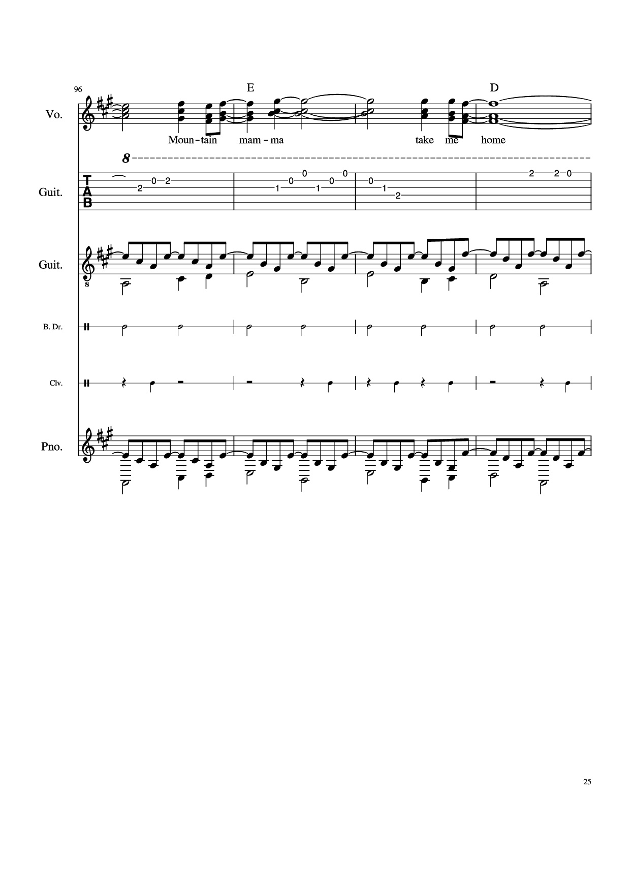 Page 25 of Sheet music PDF Piano Guitar Tab Take Me Home, Country Roads Piano - John Denver, Bill Danoff, et al