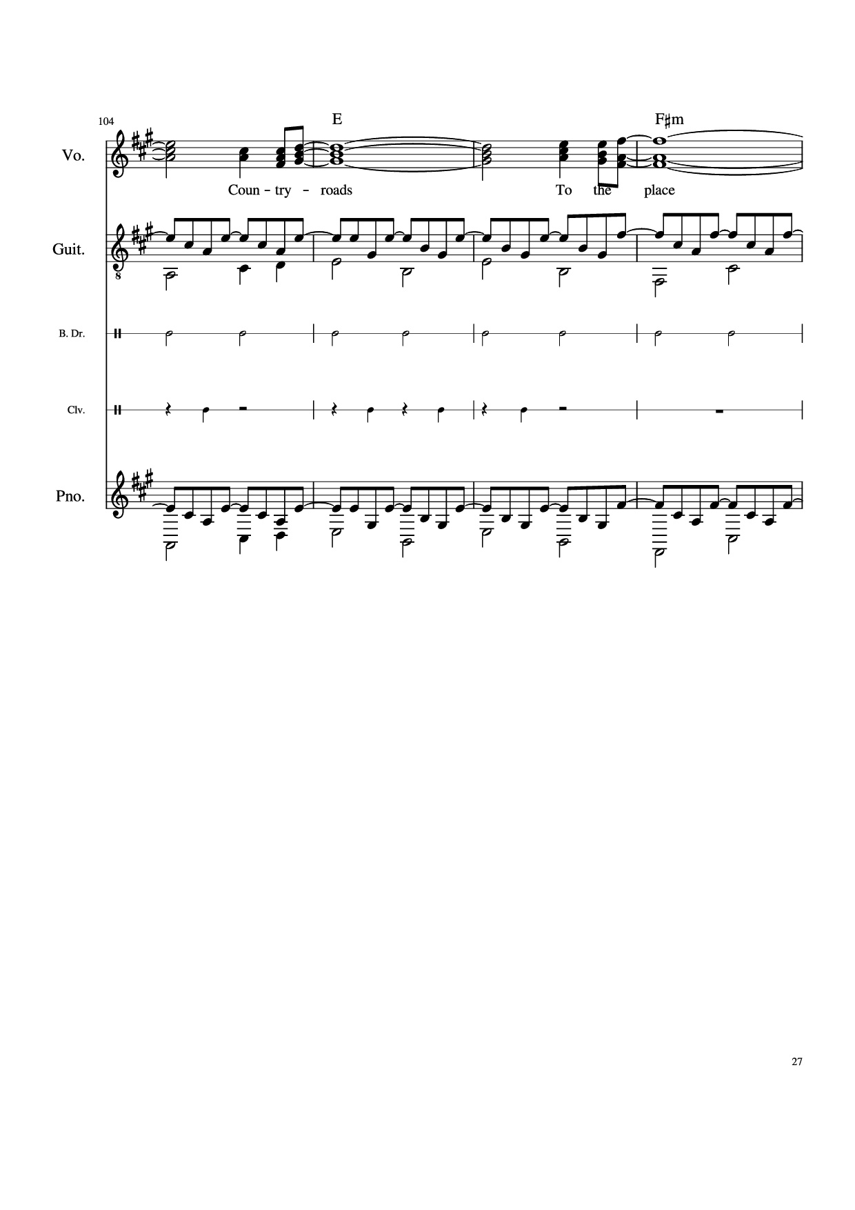 Page 27 of Sheet music PDF Piano Guitar Tab Take Me Home, Country Roads Piano - John Denver, Bill Danoff, et al