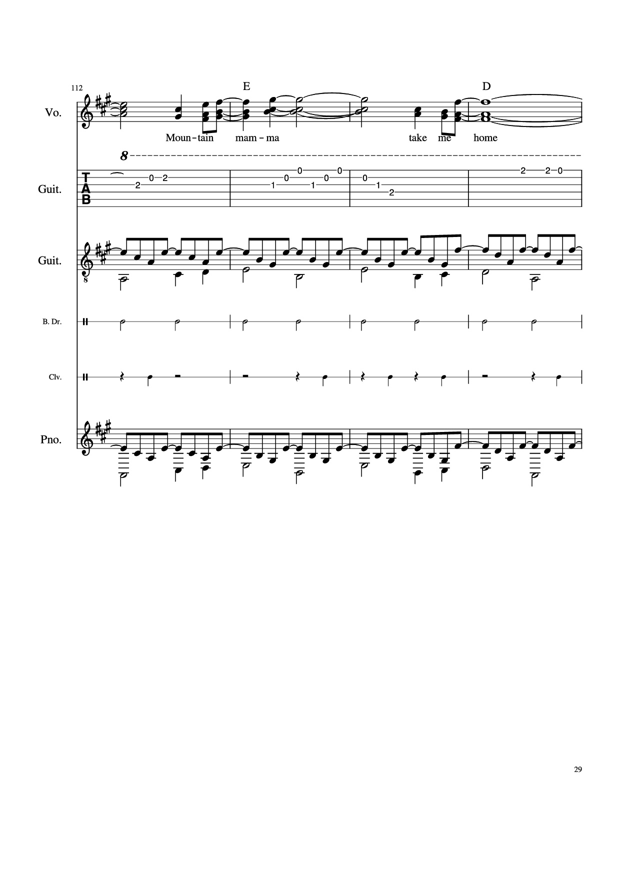 Page 29 of Sheet music PDF Piano Guitar Tab Take Me Home, Country Roads Piano - John Denver, Bill Danoff, et al