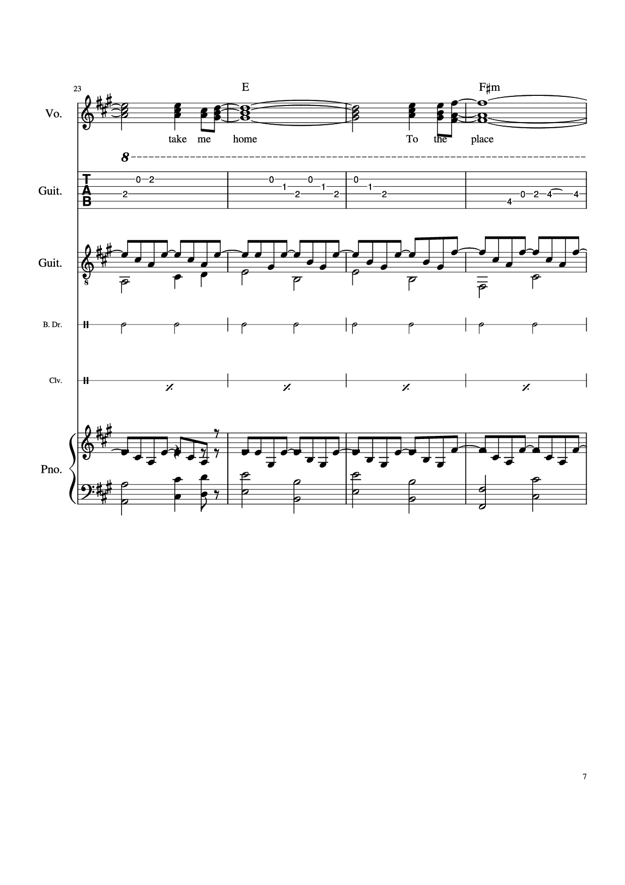 Page 7 of Sheet music PDF Piano Guitar Tab Take Me Home, Country Roads Piano - John Denver, Bill Danoff, et al