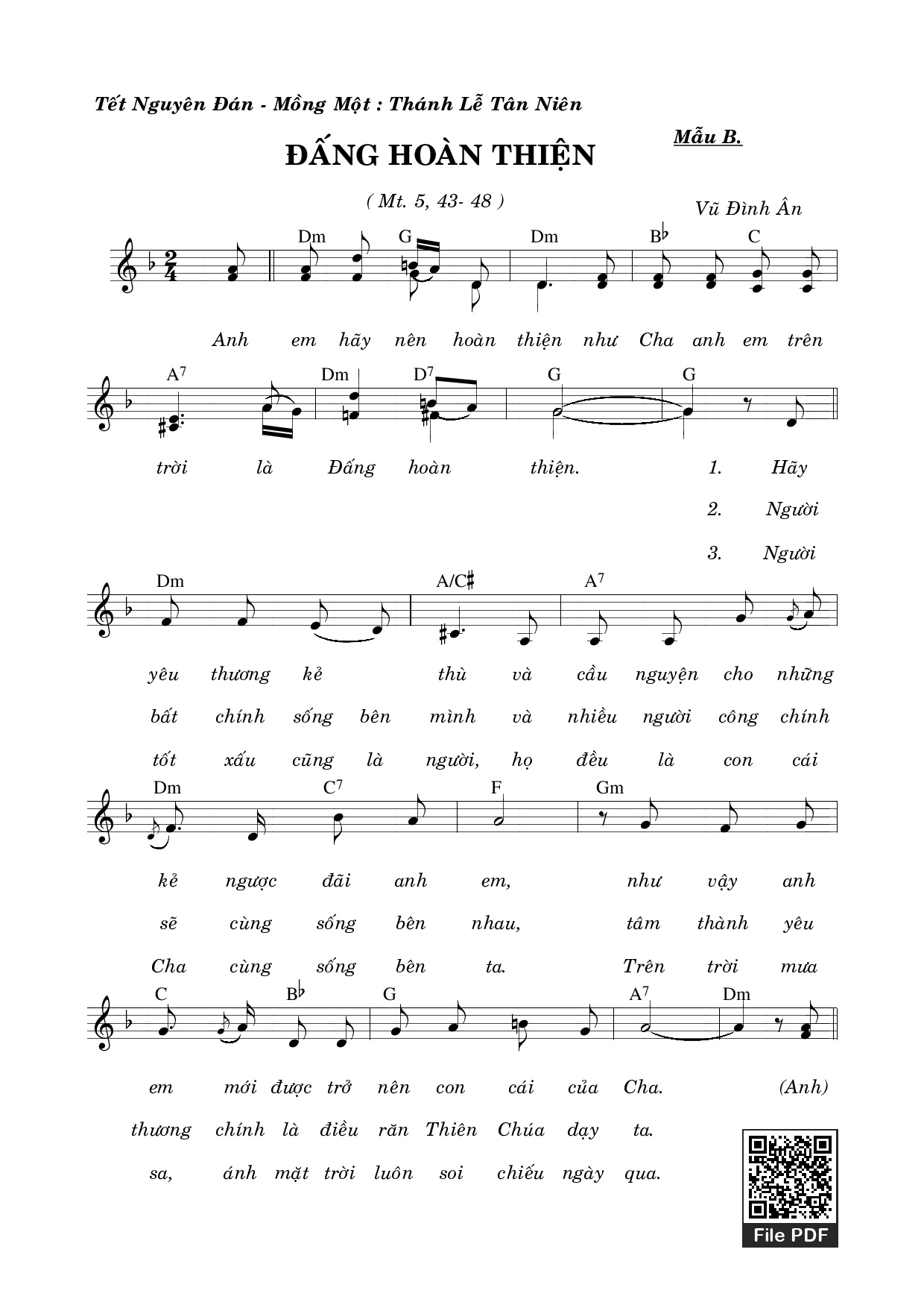 Page 1 of Sheet music PDF Đấng Hoàn Thiện - Vũ Đình Ân