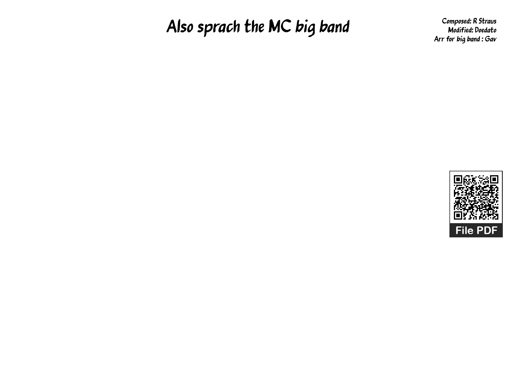 Page 1 of Sheet music PDF Piano Also sprach the MC big band Piano - Composed: R Straus Modified: Doedato Arr for big band : Gav