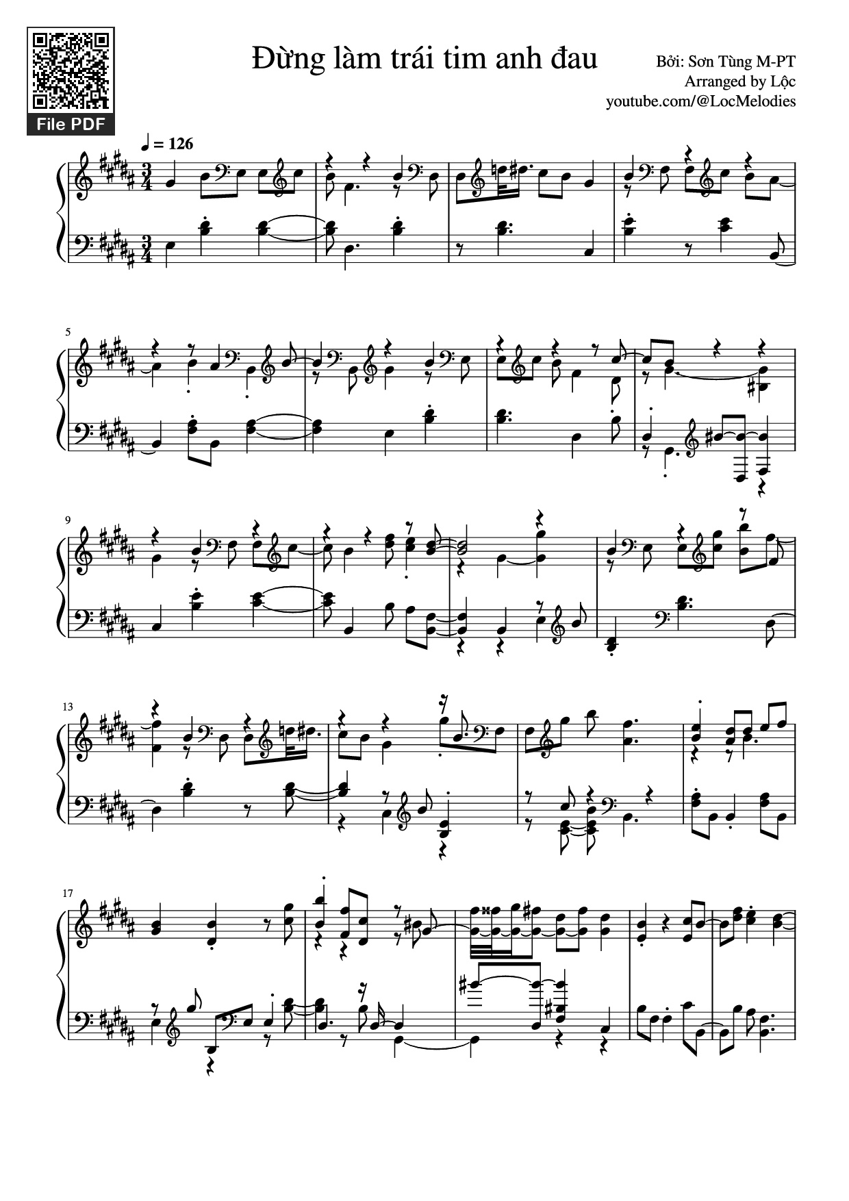 Page 1 of Sheet music PDF Piano Đừng làm trái tim anh đau Piano - Bởi: Sơn Tùng M-PT