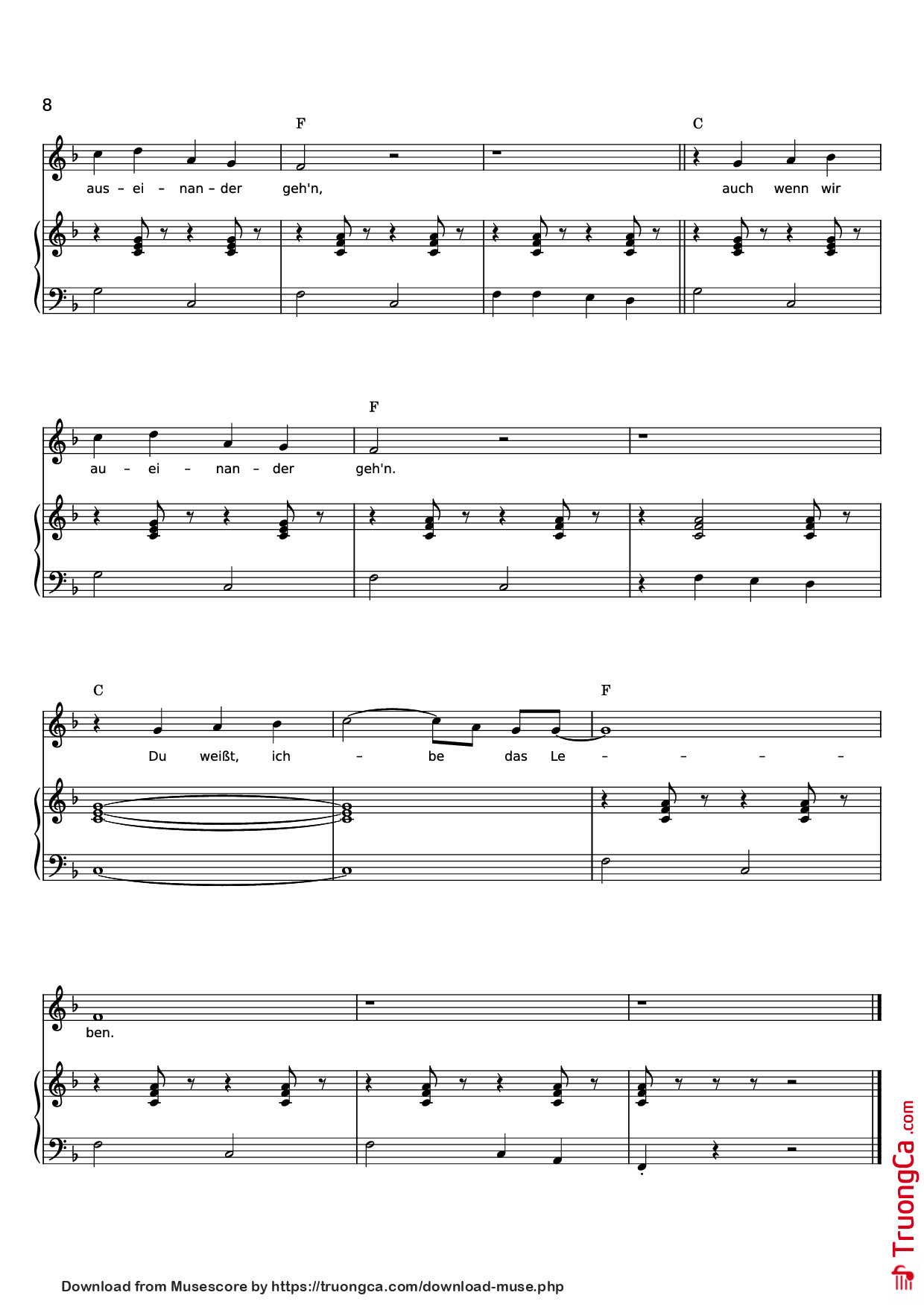 Page 8 of Sheet music PDF Piano ICH LIEBE DAS LEBEN Piano - Words & Music by LEO LEANDROS, KLAUS MUNRO