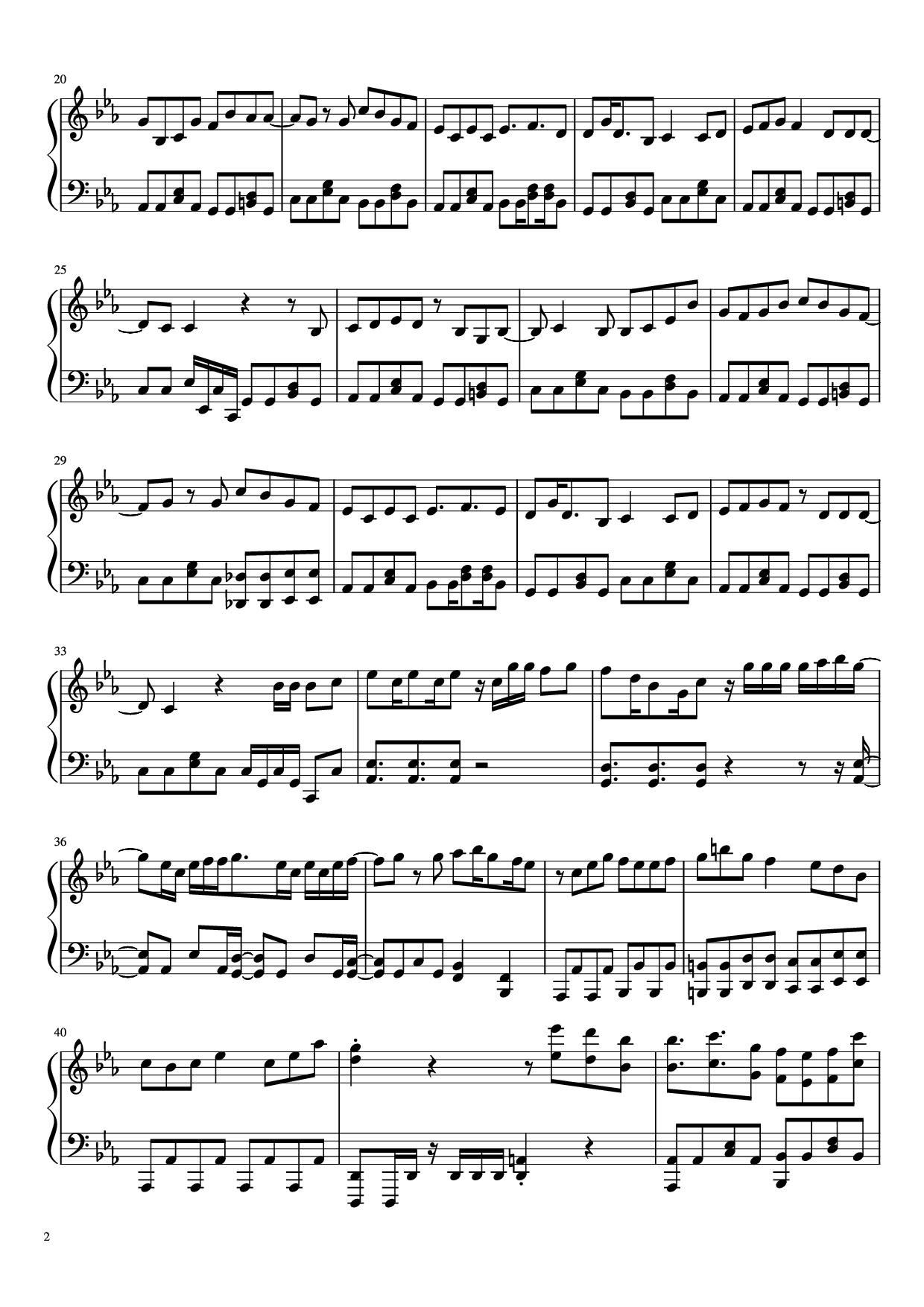 Page 2 of Sheet music PDF Piano 夜に駆ける Piano - Arr. BambooOnFire