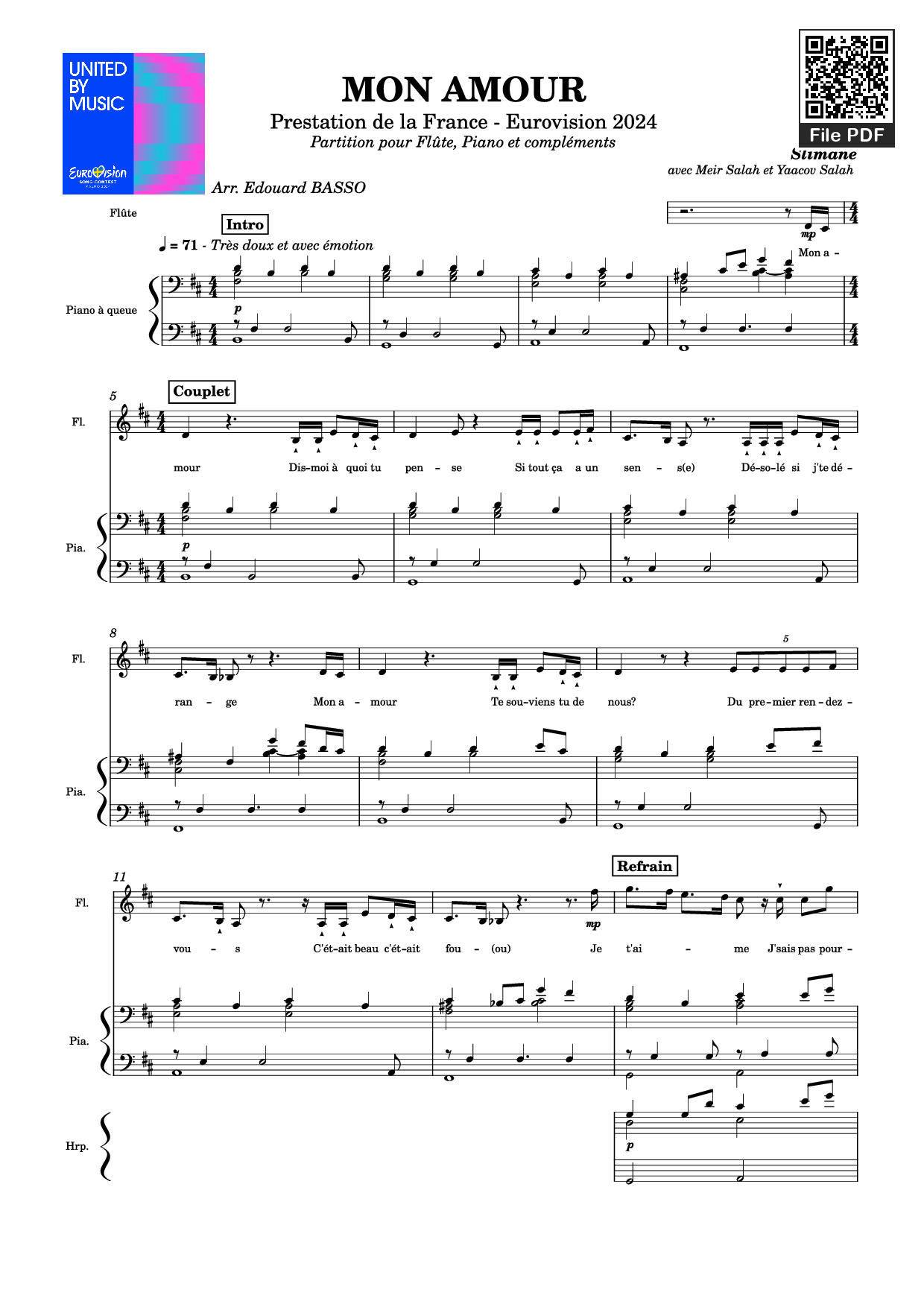 Sheet PDF of MON AMOUR Piano