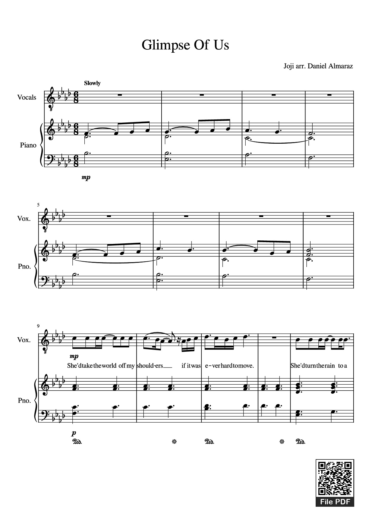Page 1 of Sheet music PDF Piano Glimpse Of Us Piano - Joji arr. Daniel Almaraz