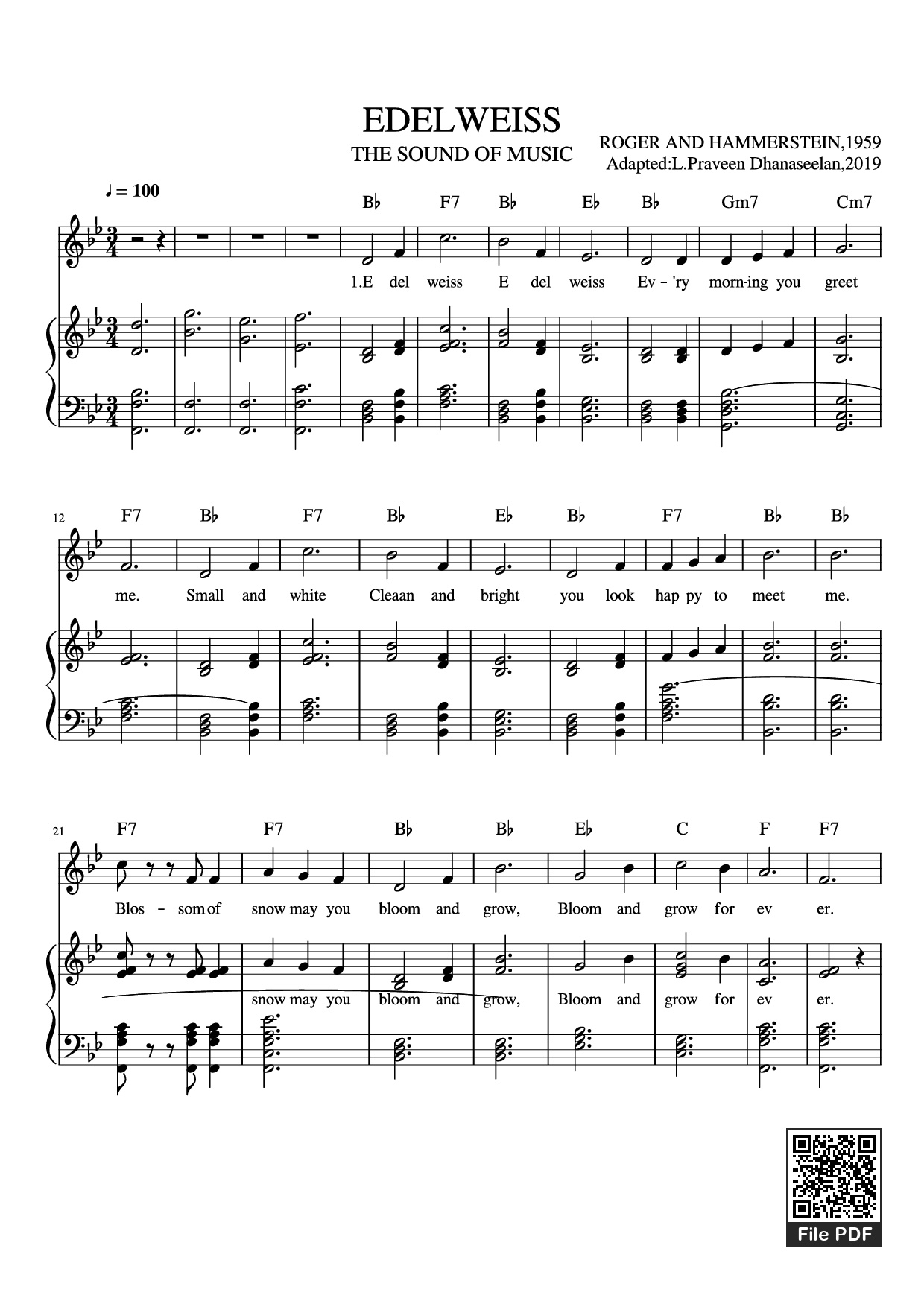 Sheet PDF of EDELWEISS Piano