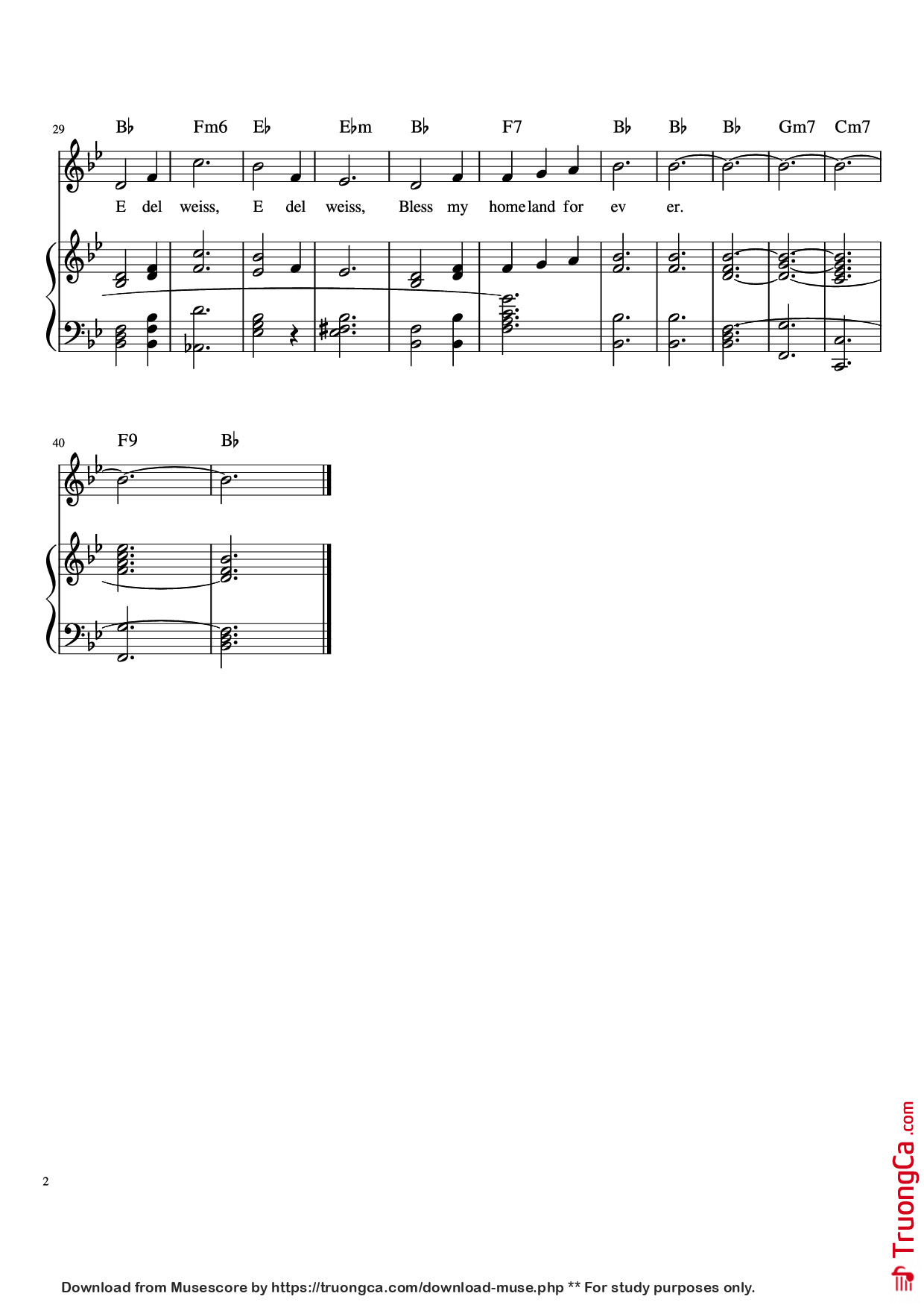 Page 2 of Sheet music PDF Piano EDELWEISS Piano - ROGER AND HAMMERSTEIN,1959 Adapted:L.Praveen Dhanaseelan,2019