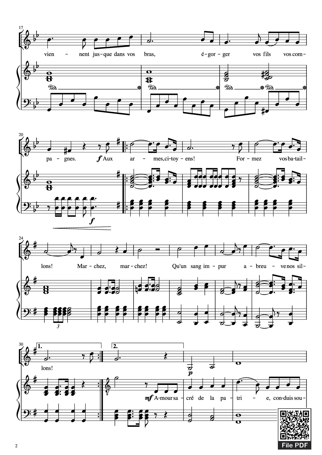 Page 2 of Sheet music PDF Piano La Marseillaise Piano - Claude Joseph Rouget de Lisle
