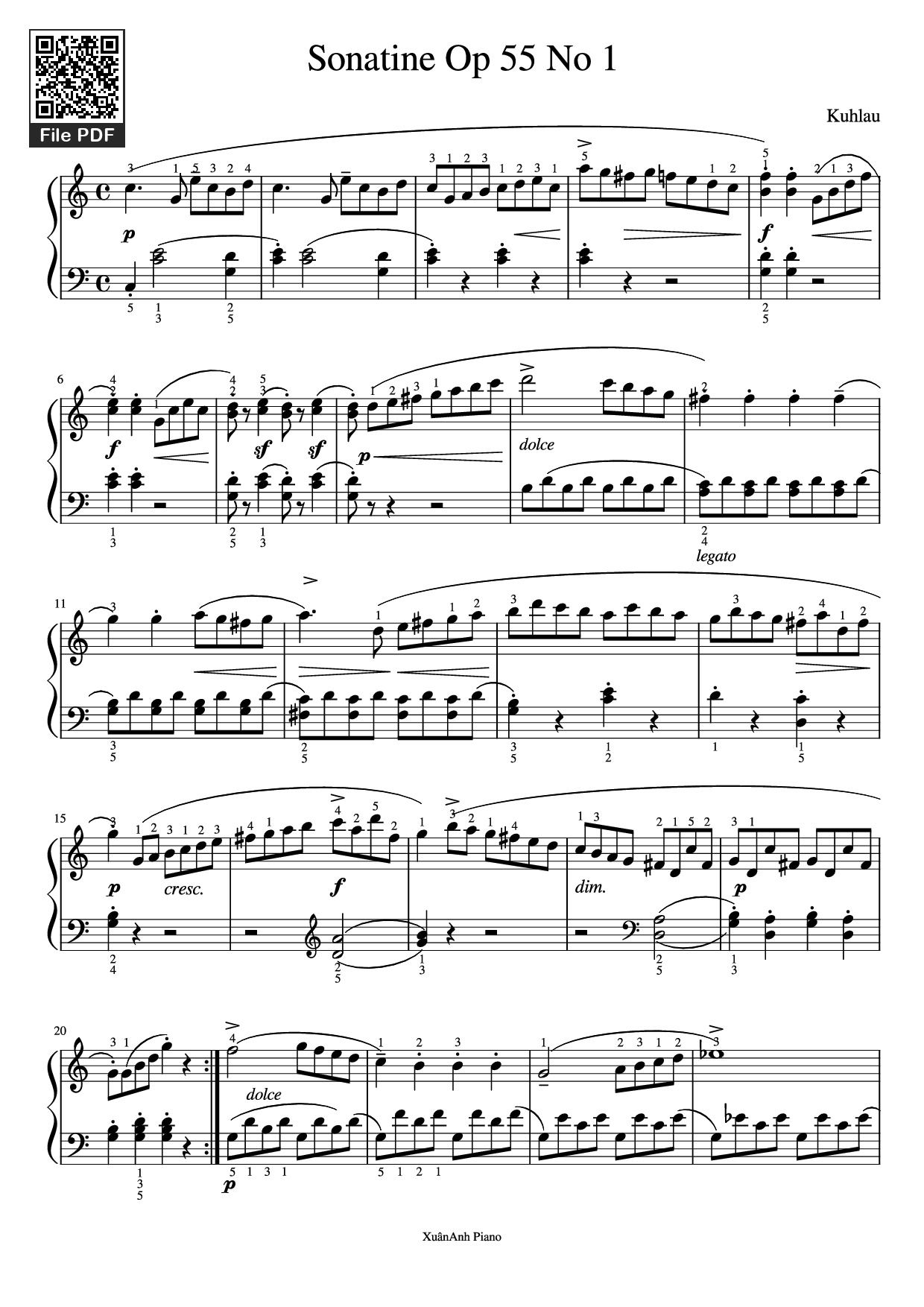Page 1 of Sheet music PDF Piano Sonatine Op 55 No 1 Piano - Kuhlau