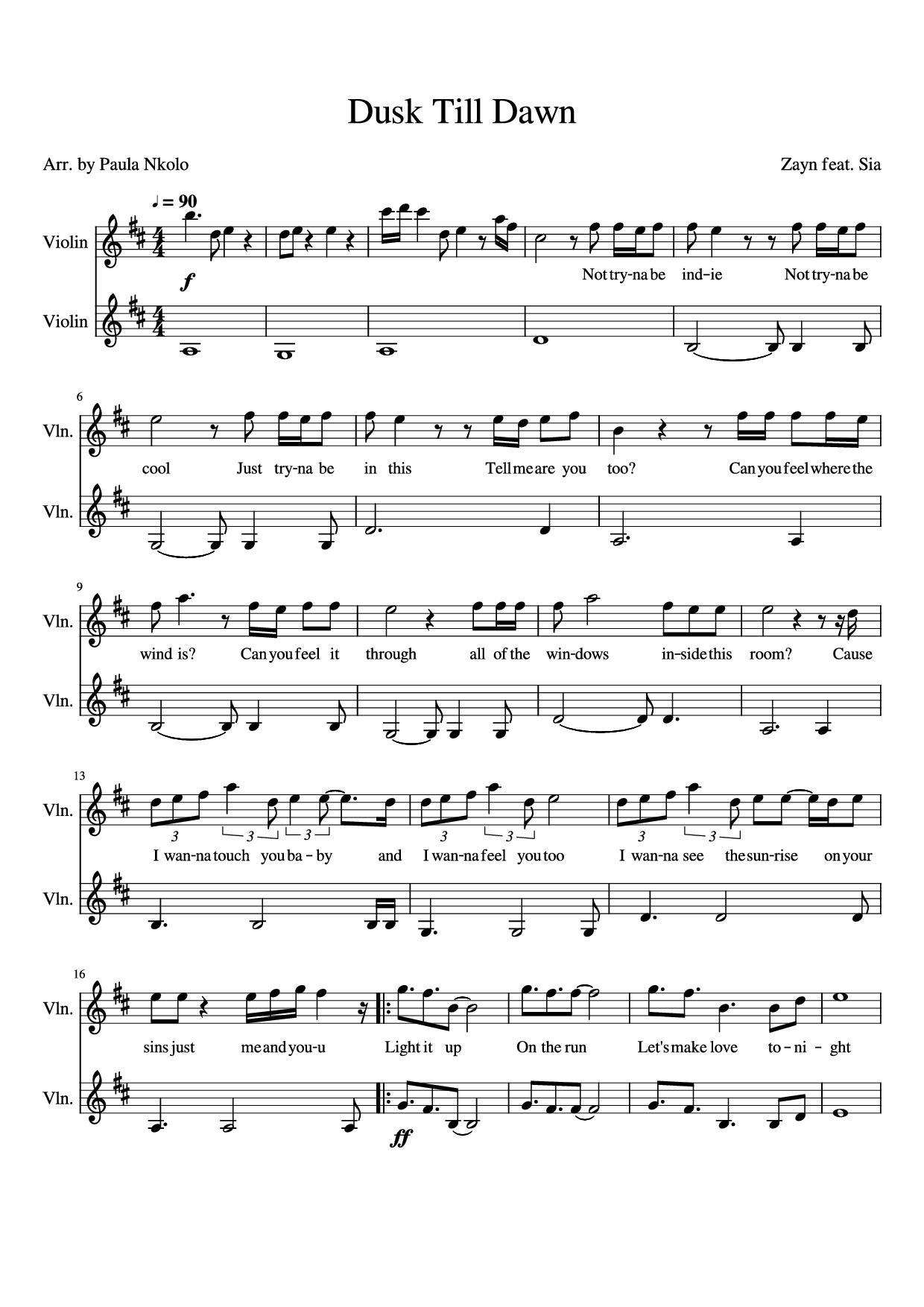 Sheet PDF of Dusk Till Dawn Violin