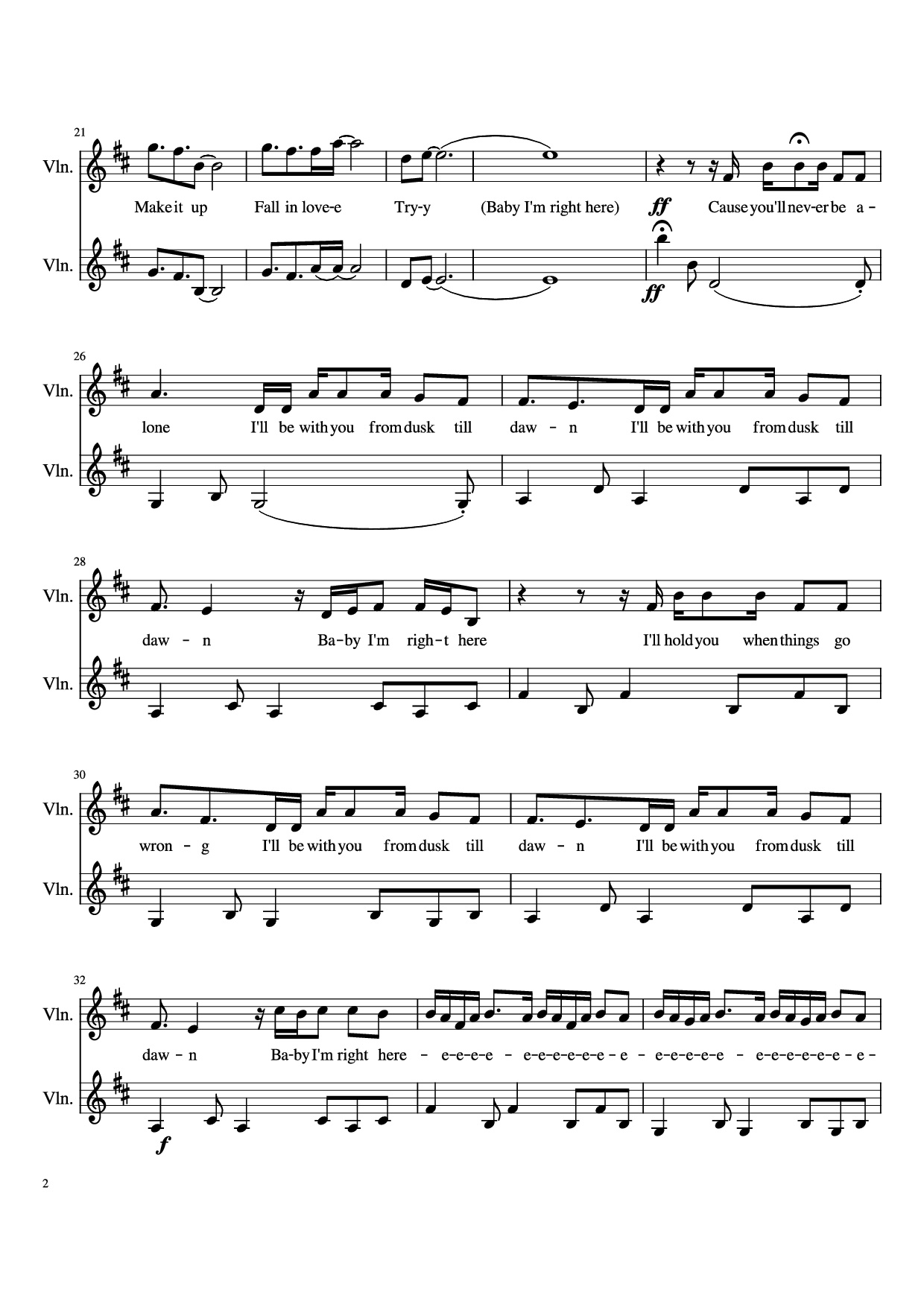 Page 2 of Sheet music PDF Dusk Till Dawn Violin - Zayn feat. Sia