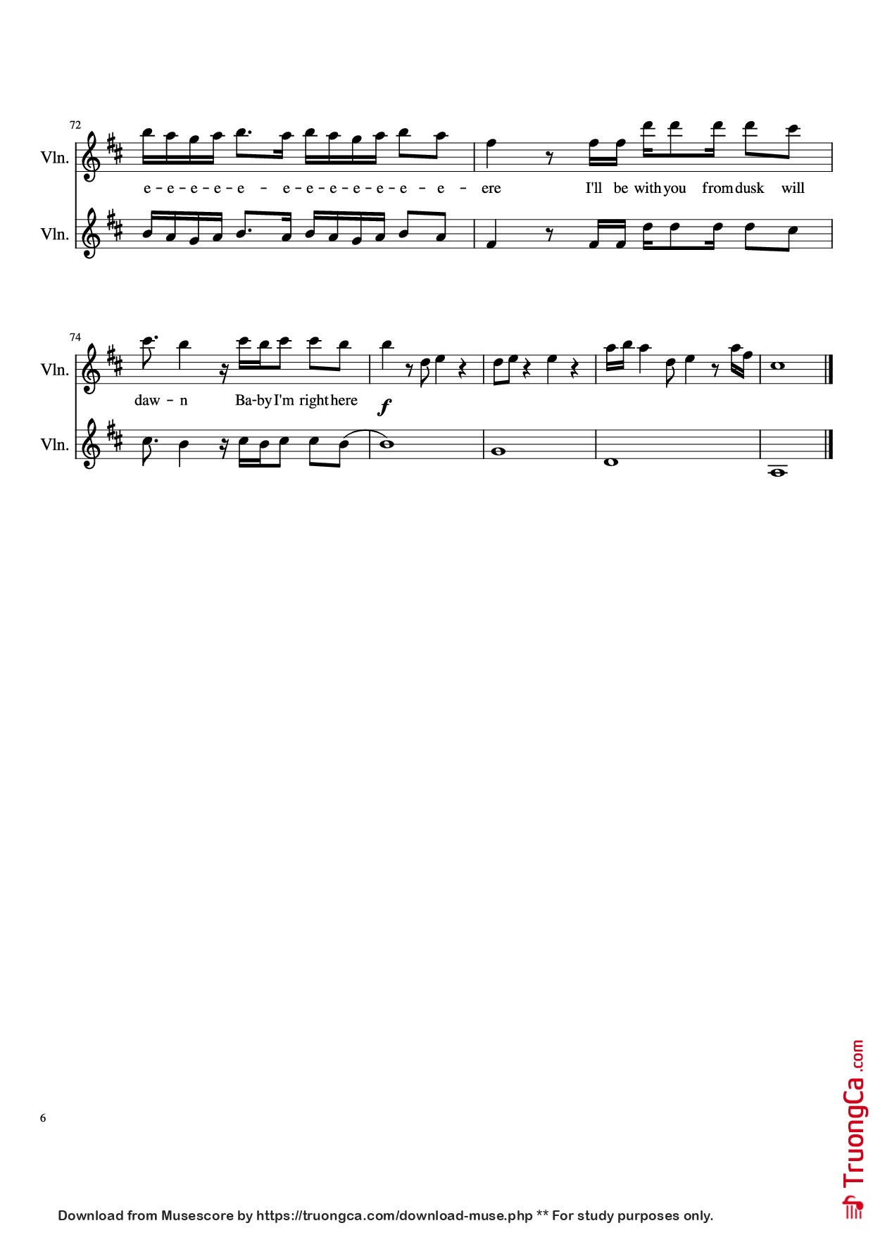 Page 6 of Sheet music PDF Dusk Till Dawn Violin - Zayn feat. Sia