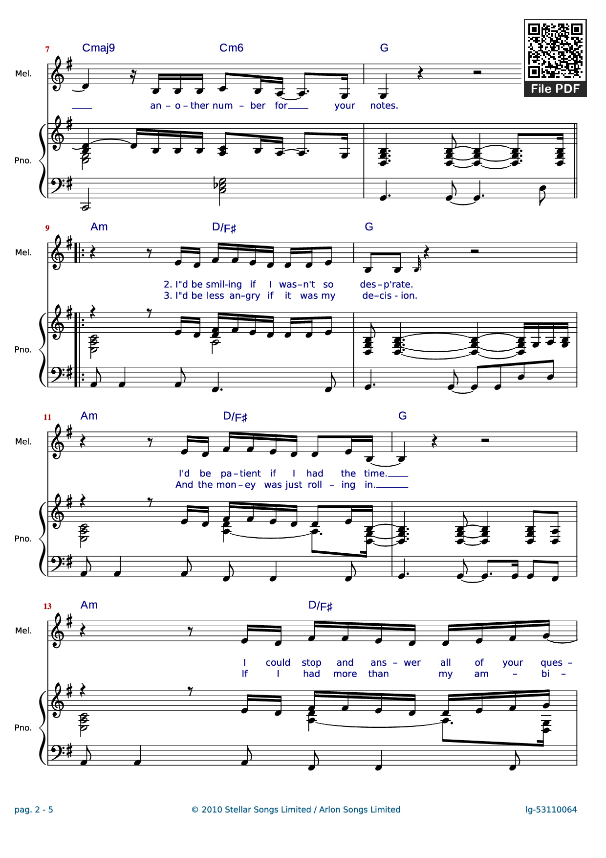 Page 2 of Sheet music PDF Piano Clown Piano - Words and Music by Shahid Khan, Emeli Sand? & Grant Mitschell