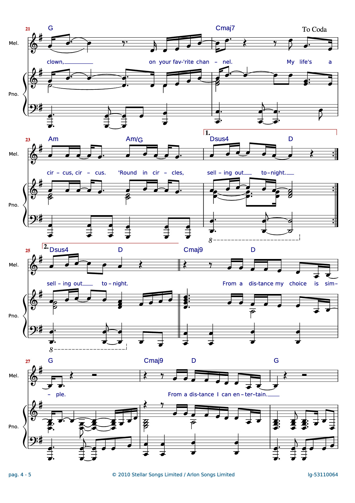 Page 4 of Sheet music PDF Piano Clown Piano - Words and Music by Shahid Khan, Emeli Sand? & Grant Mitschell