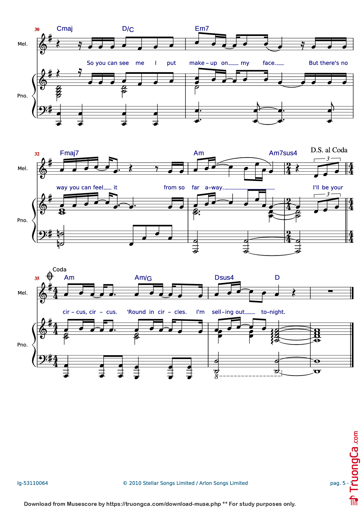 Page 5 of Sheet music PDF Piano Clown Piano - Words and Music by Shahid Khan, Emeli Sand? & Grant Mitschell