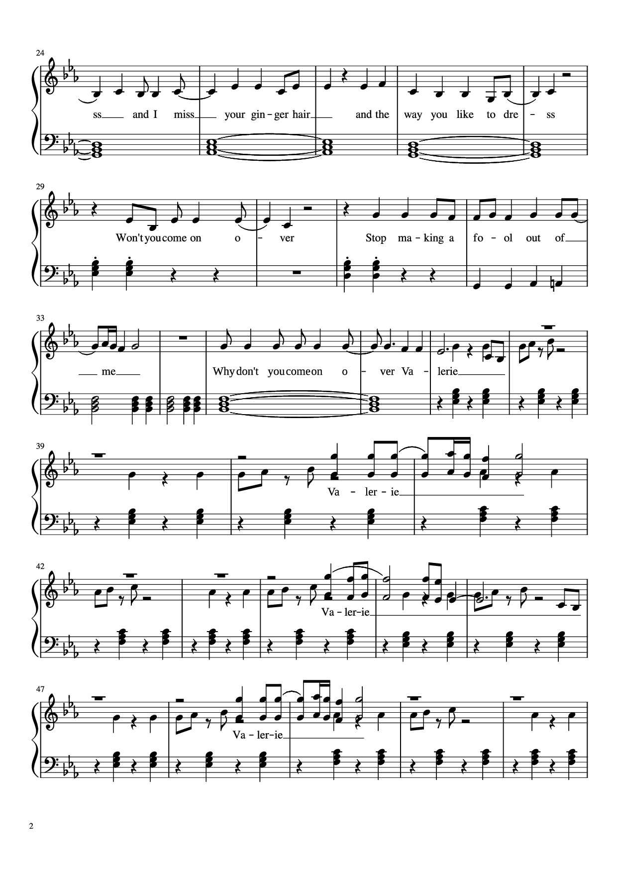 Page 2 of Sheet music PDF Piano Amy Winehouse-Valerie Piano - Undefined