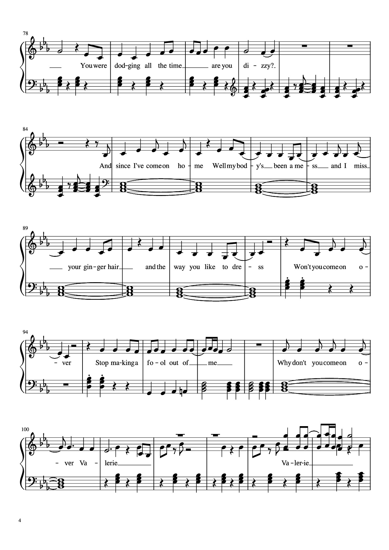 Page 4 of Sheet music PDF Piano Amy Winehouse-Valerie Piano - Undefined