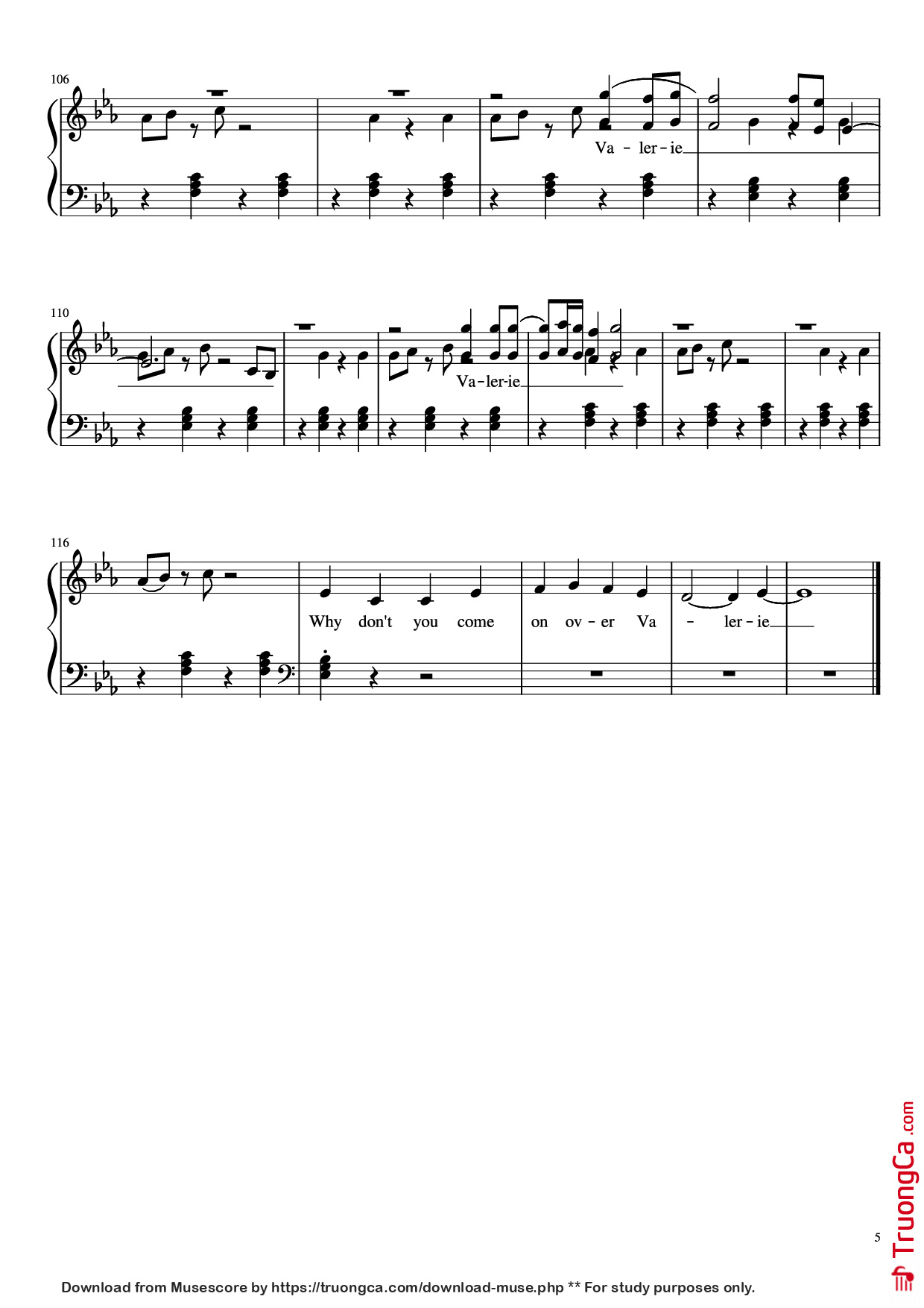 Page 5 of Sheet music PDF Piano Amy Winehouse-Valerie Piano - Undefined