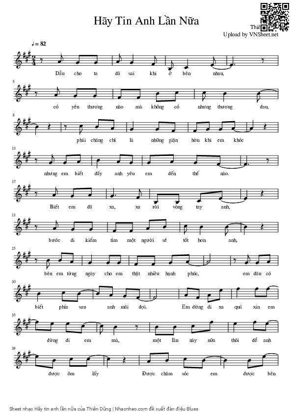 Page 1 of Sheet music PDF Hãy tin anh lần nữa - Thiên Dũng